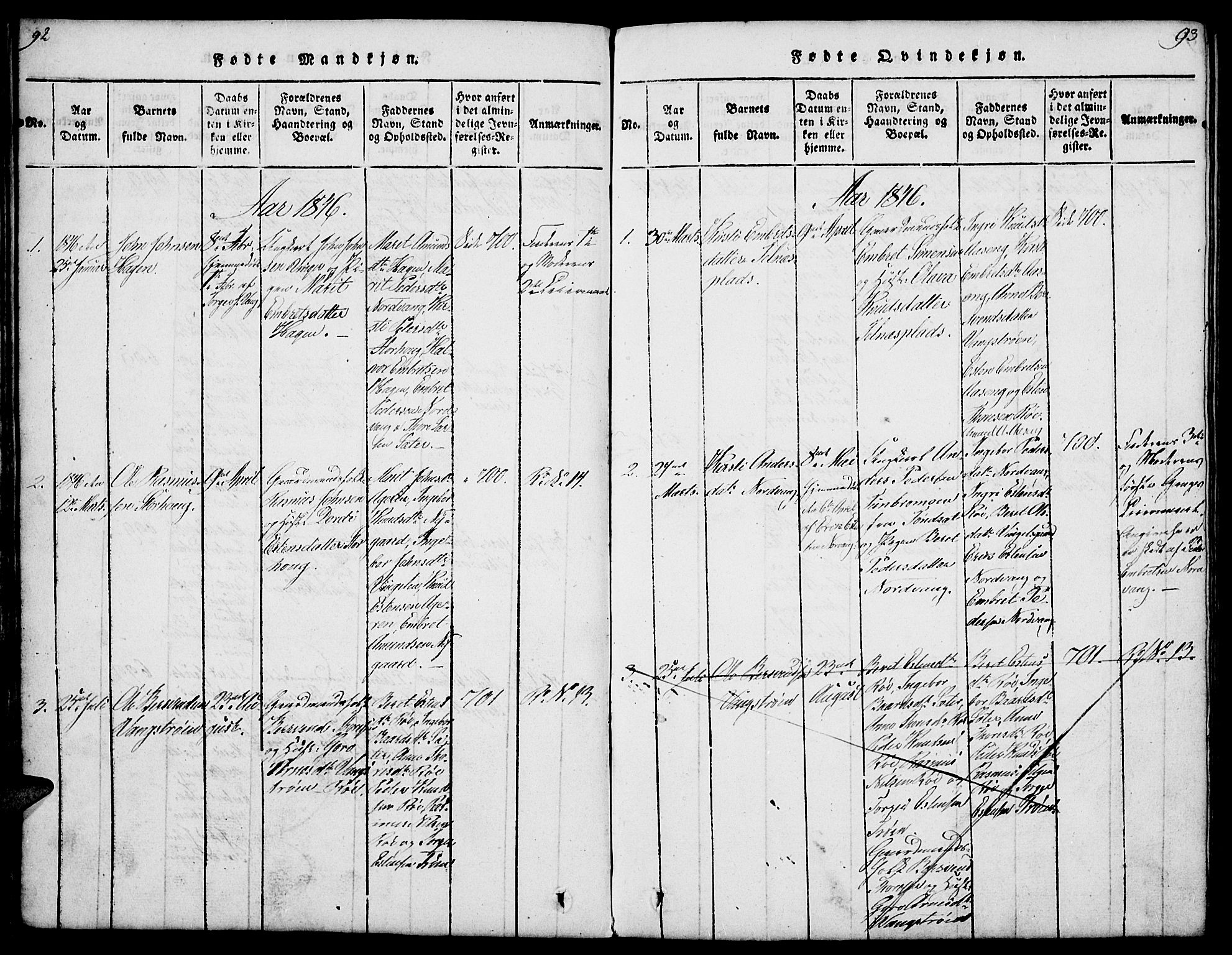 Tolga prestekontor, SAH/PREST-062/L/L0003: Parish register (copy) no. 3, 1815-1862, p. 92-93