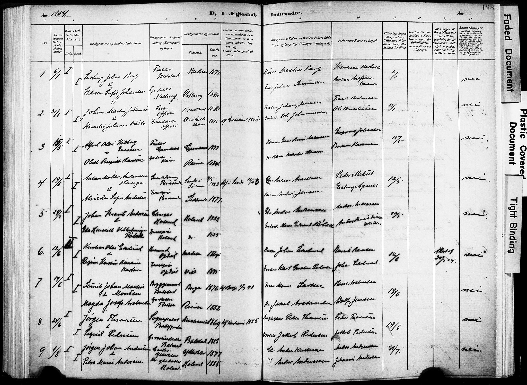 Ministerialprotokoller, klokkerbøker og fødselsregistre - Nordland, AV/SAT-A-1459/881/L1151: Parish register (official) no. 881A04, 1899-1907, p. 198