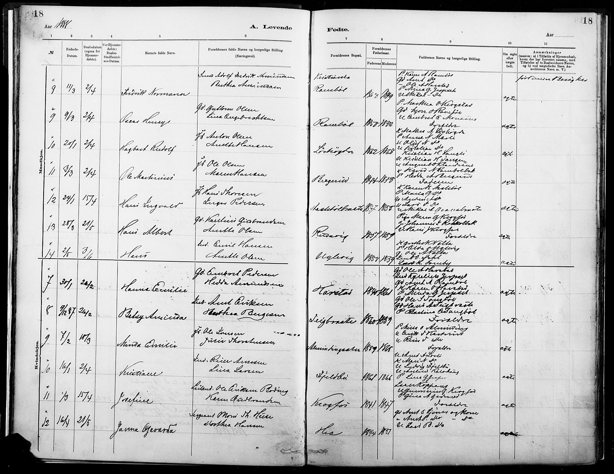 Eidskog prestekontor, SAH/PREST-026/H/Ha/Haa/L0004: Parish register (official) no. 4, 1884-1897, p. 18
