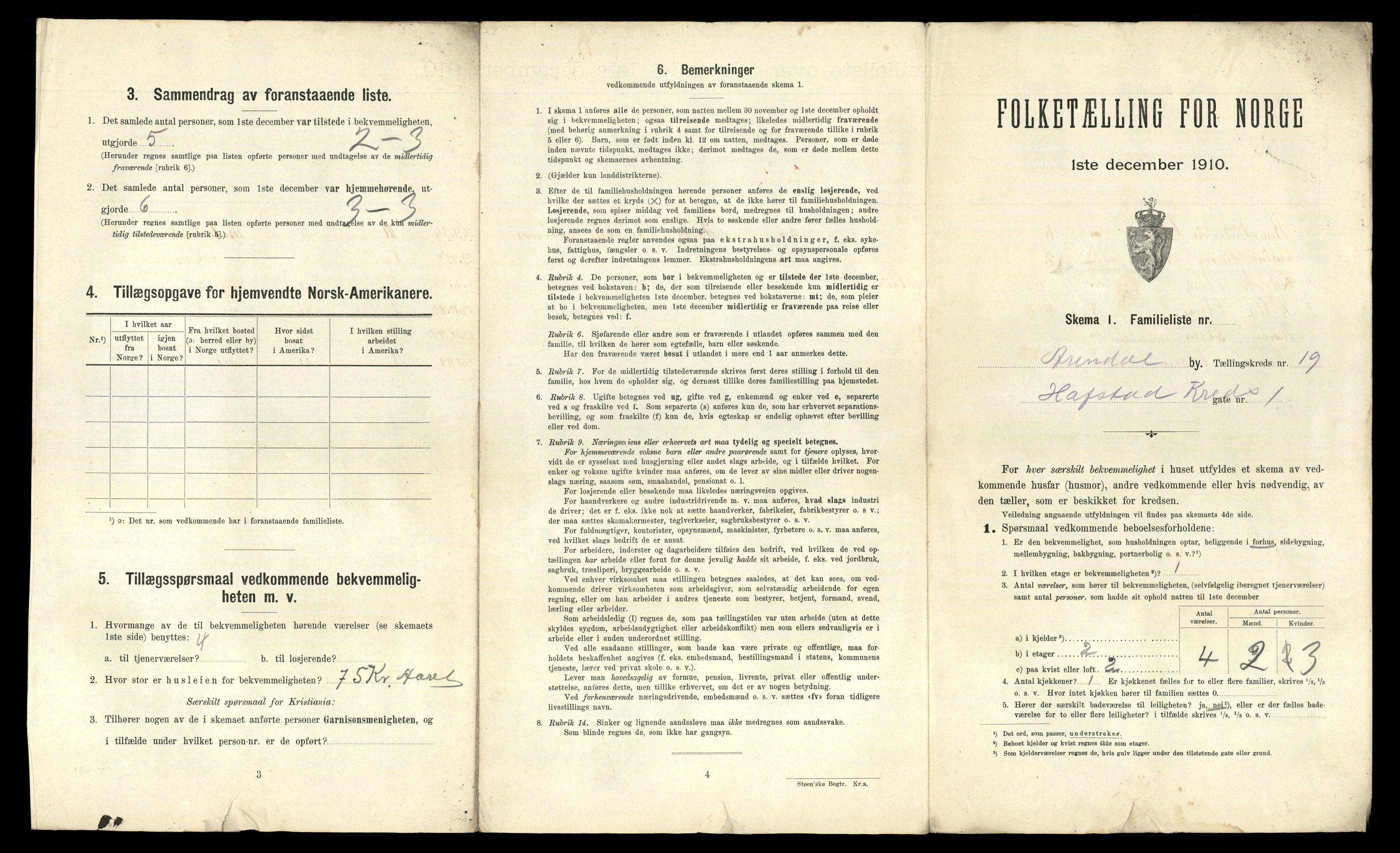 RA, 1910 census for Arendal, 1910, p. 7377