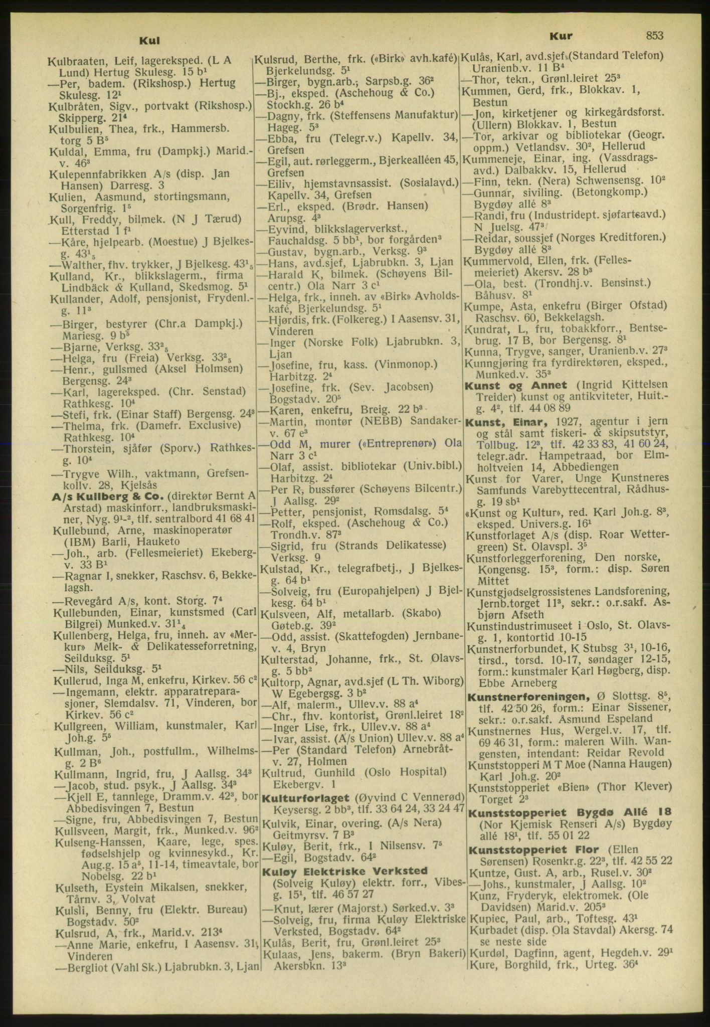 Kristiania/Oslo adressebok, PUBL/-, 1952, p. 853