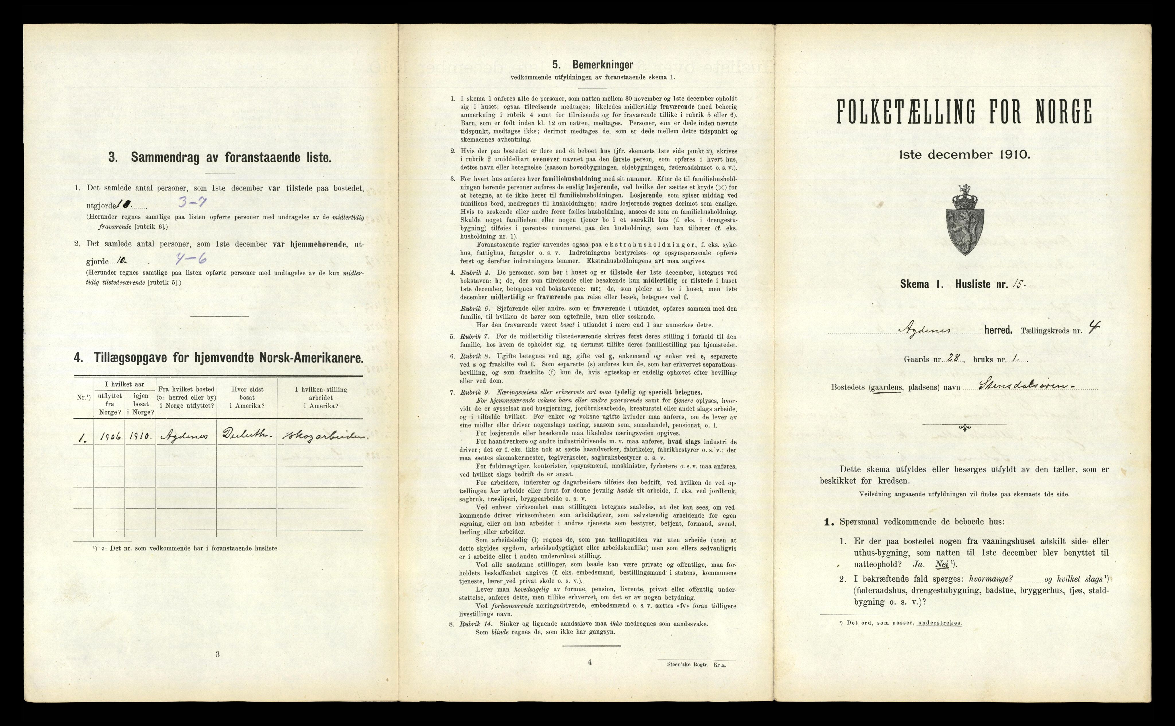 RA, 1910 census for Agdenes, 1910, p. 301