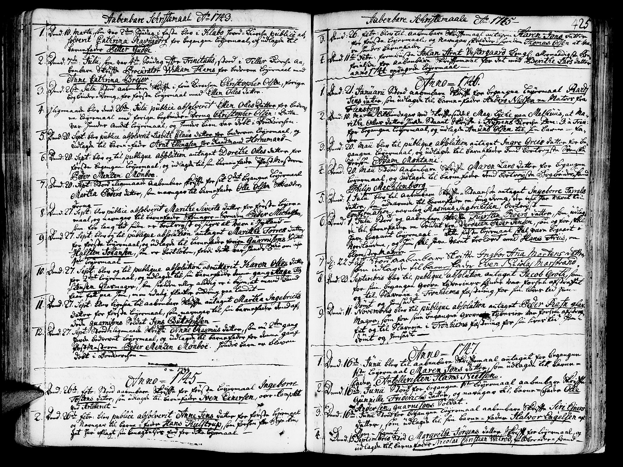 Ministerialprotokoller, klokkerbøker og fødselsregistre - Sør-Trøndelag, SAT/A-1456/602/L0103: Parish register (official) no. 602A01, 1732-1774, p. 425