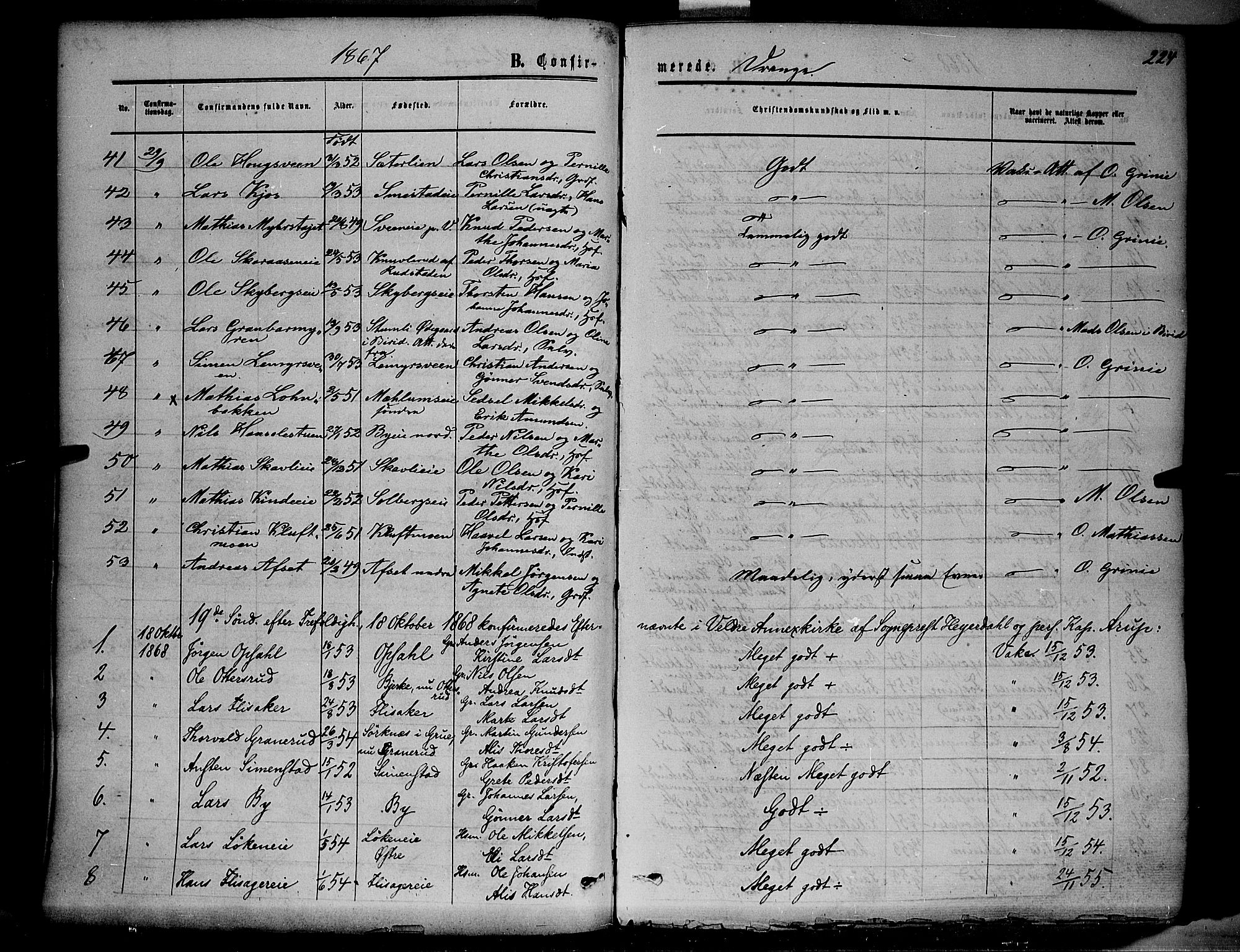 Ringsaker prestekontor, AV/SAH-PREST-014/K/Ka/L0010: Parish register (official) no. 10, 1861-1869, p. 224