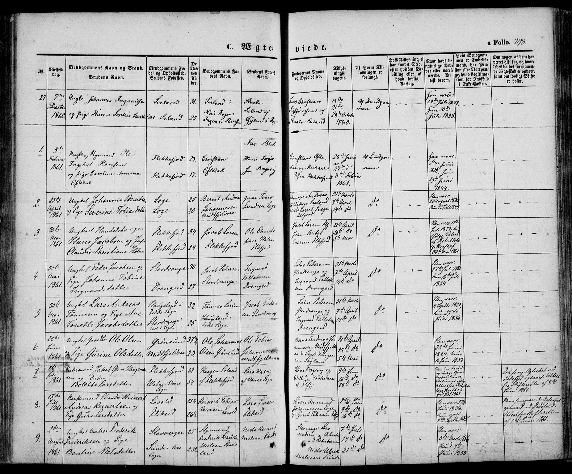 Flekkefjord sokneprestkontor, AV/SAK-1111-0012/F/Fa/Fac/L0005: Parish register (official) no. A 5, 1849-1875, p. 298