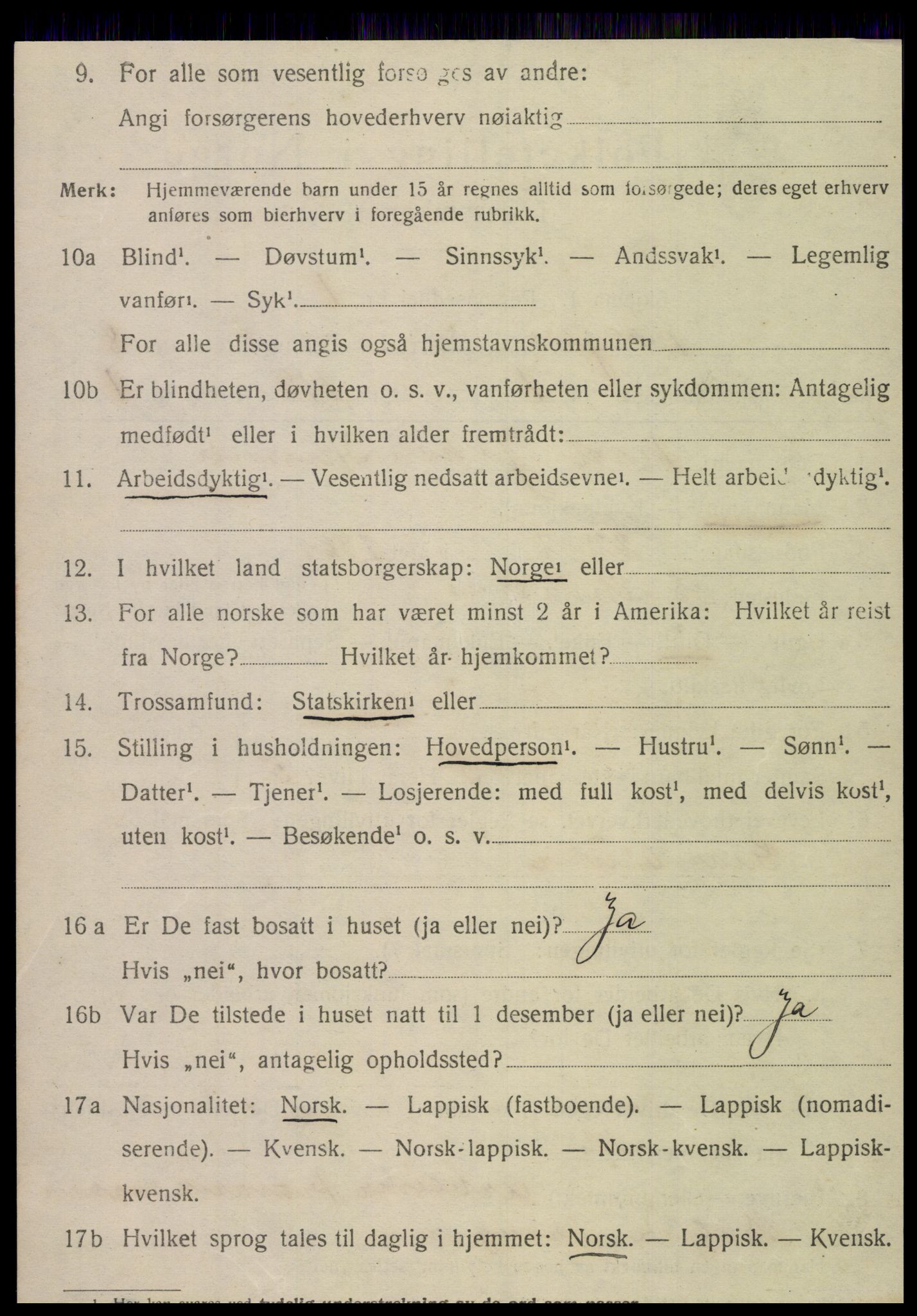 SAT, 1920 census for Korgen, 1920, p. 3043