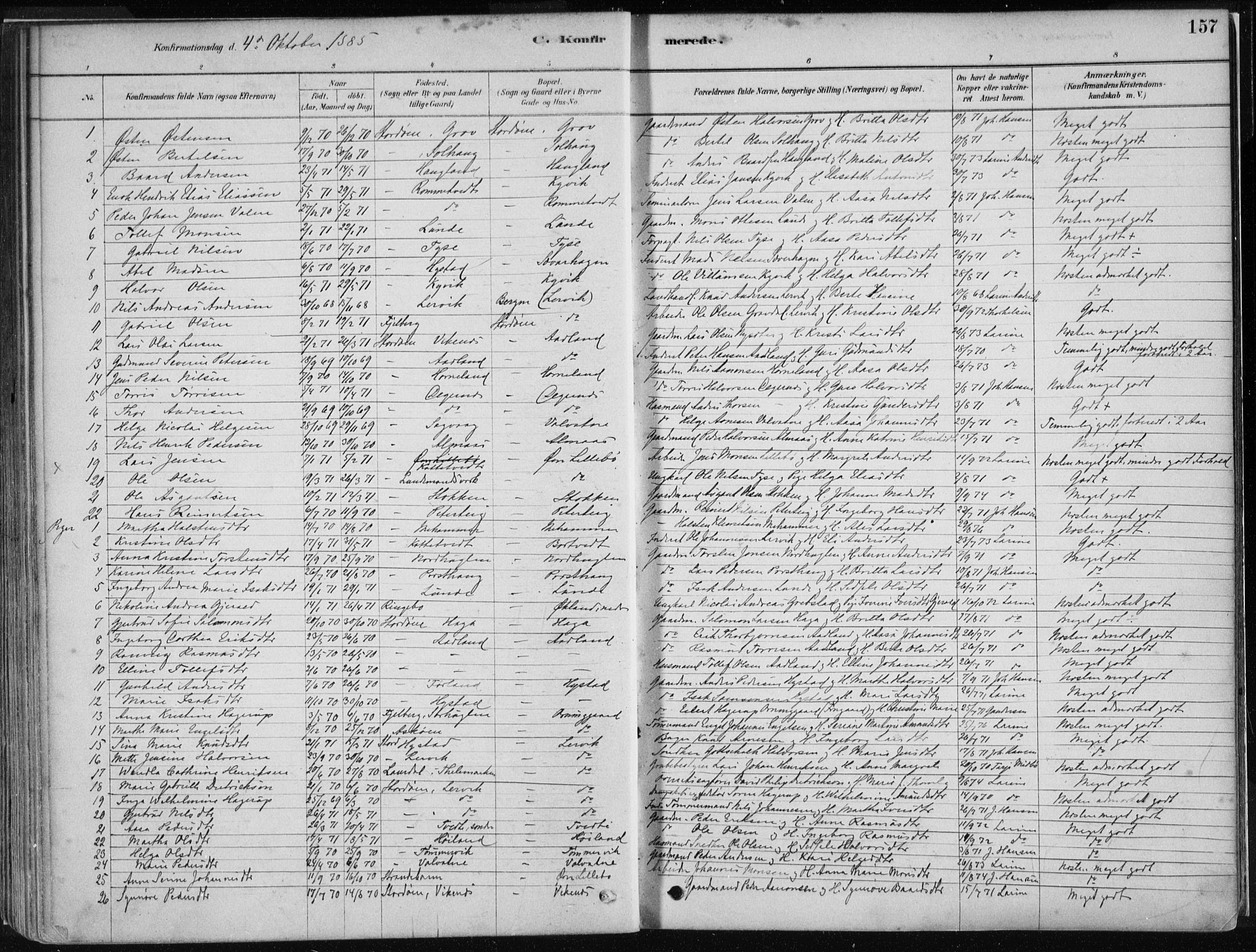 Stord sokneprestembete, SAB/A-78201/H/Haa: Parish register (official) no. B 2, 1878-1913, p. 157