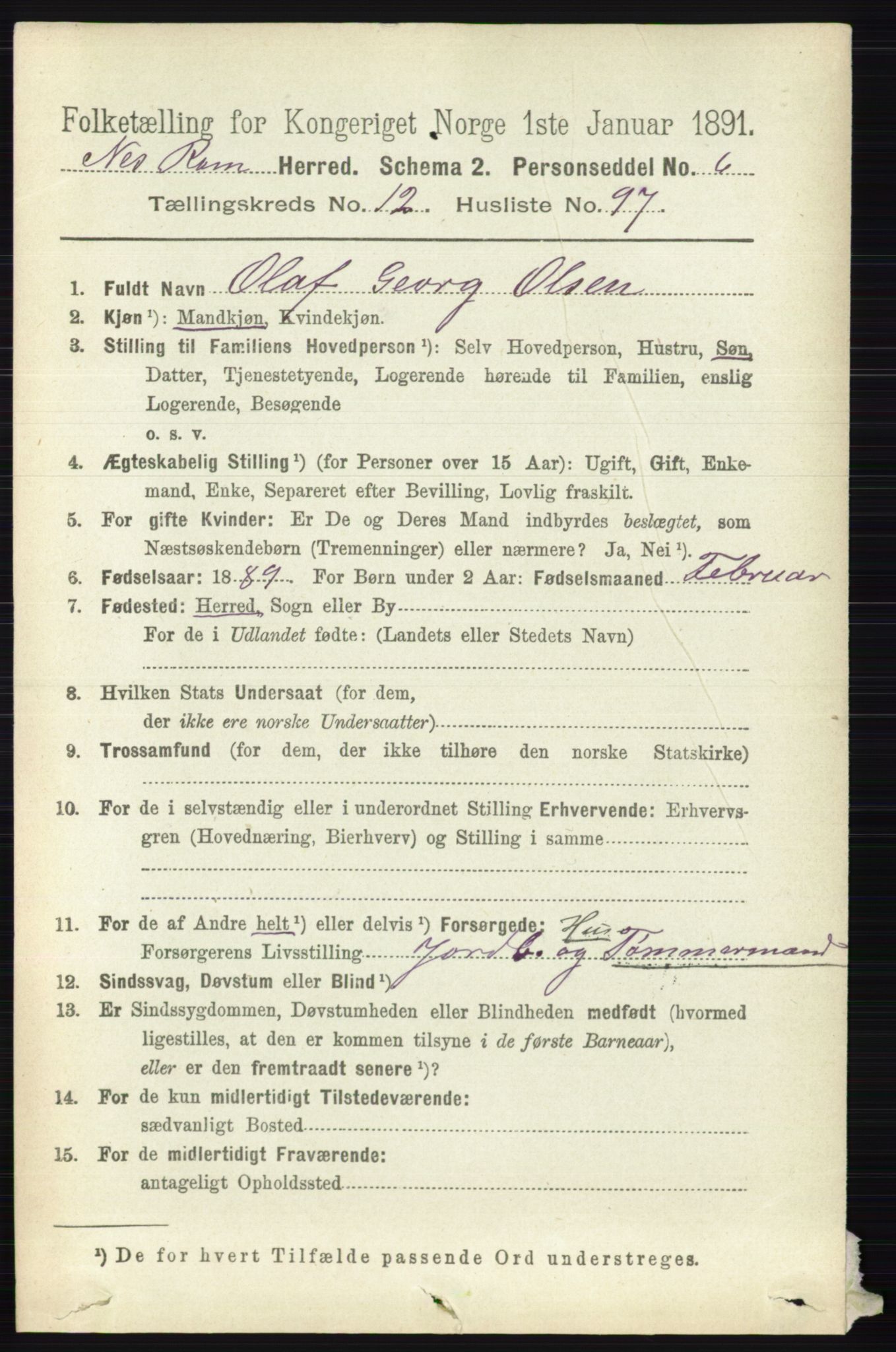 RA, 1891 census for 0236 Nes, 1891, p. 7732