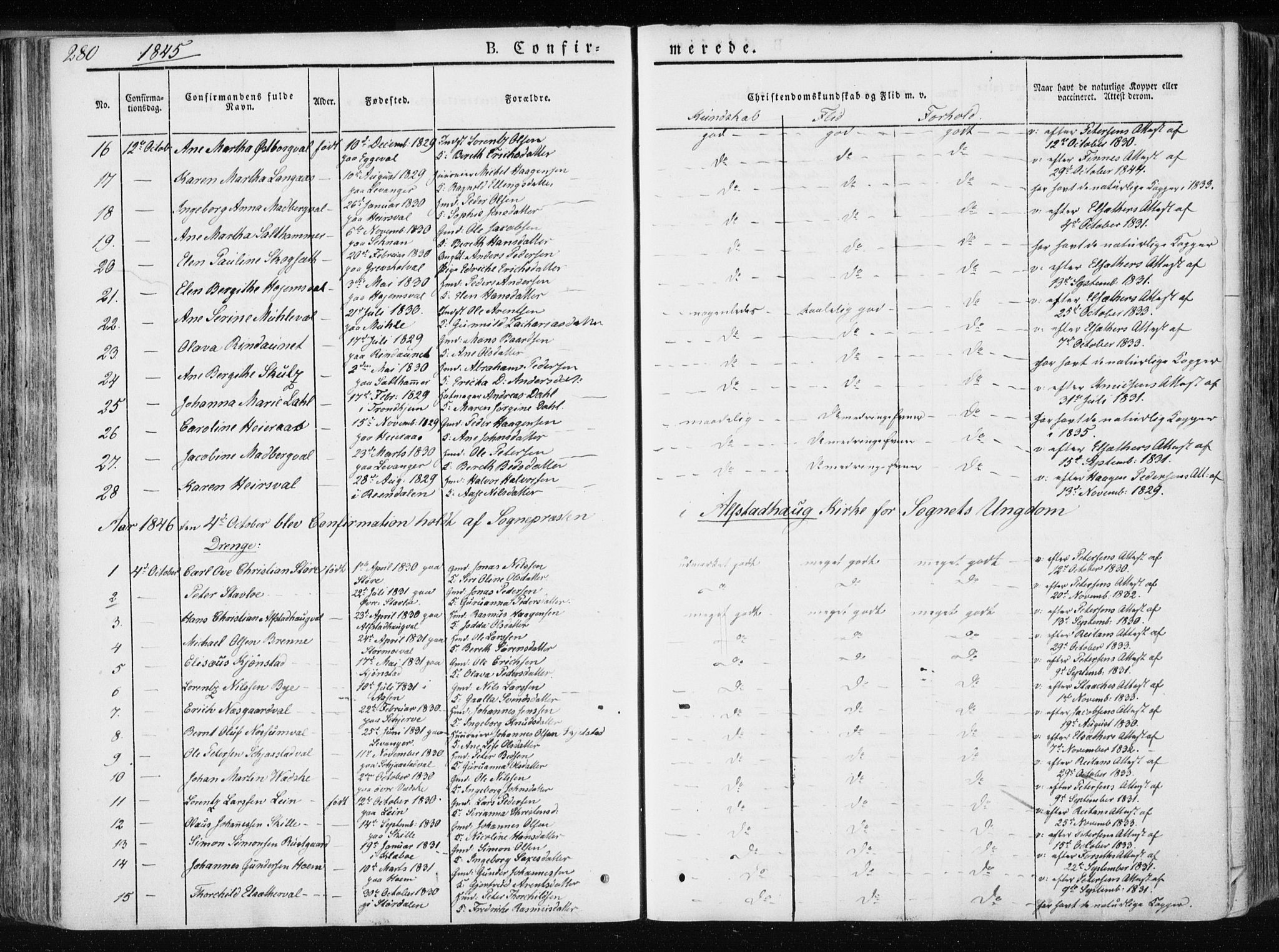 Ministerialprotokoller, klokkerbøker og fødselsregistre - Nord-Trøndelag, SAT/A-1458/717/L0154: Parish register (official) no. 717A06 /1, 1836-1849, p. 280