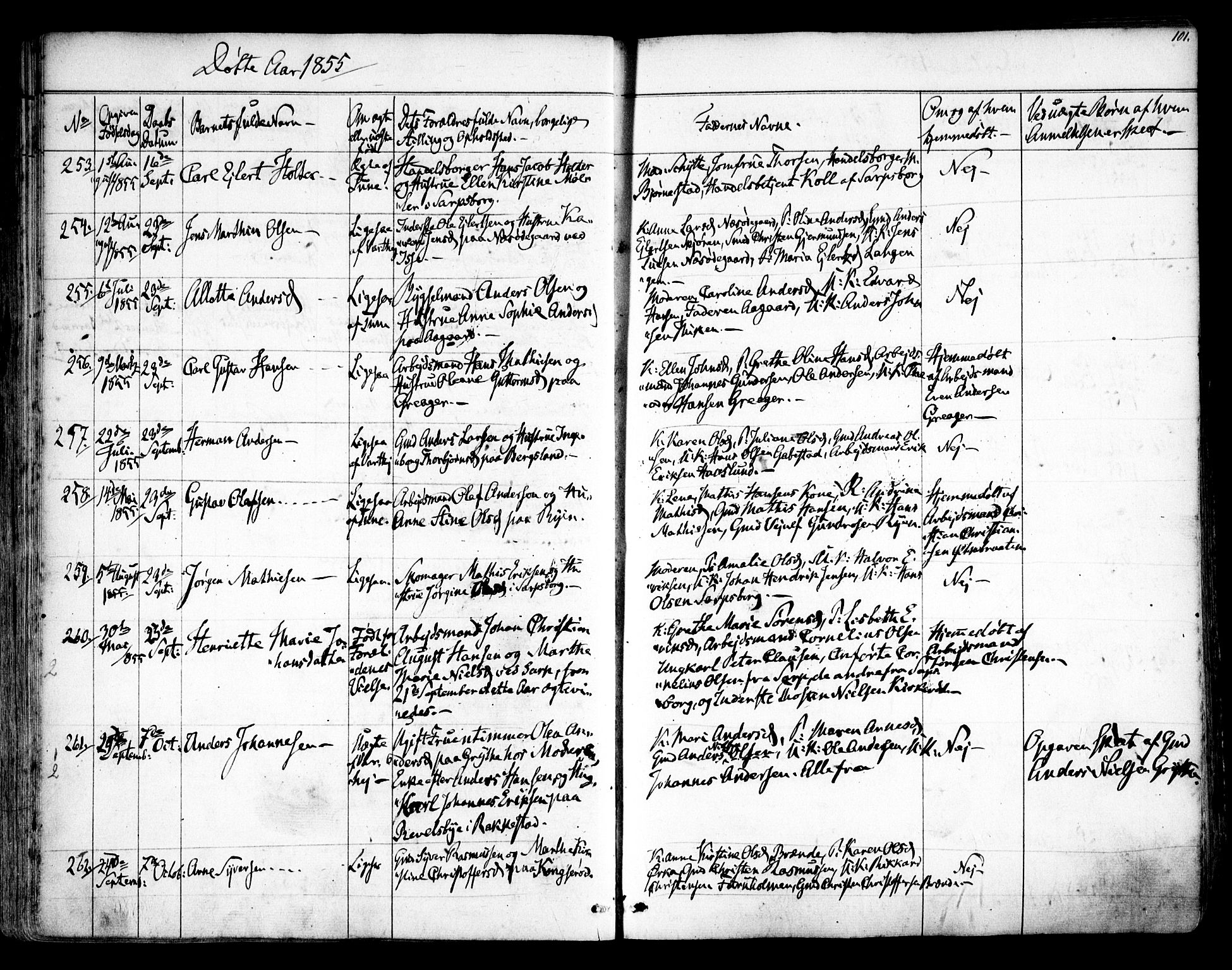 Tune prestekontor Kirkebøker, AV/SAO-A-2007/F/Fa/L0011: Parish register (official) no. 11, 1852-1856, p. 101