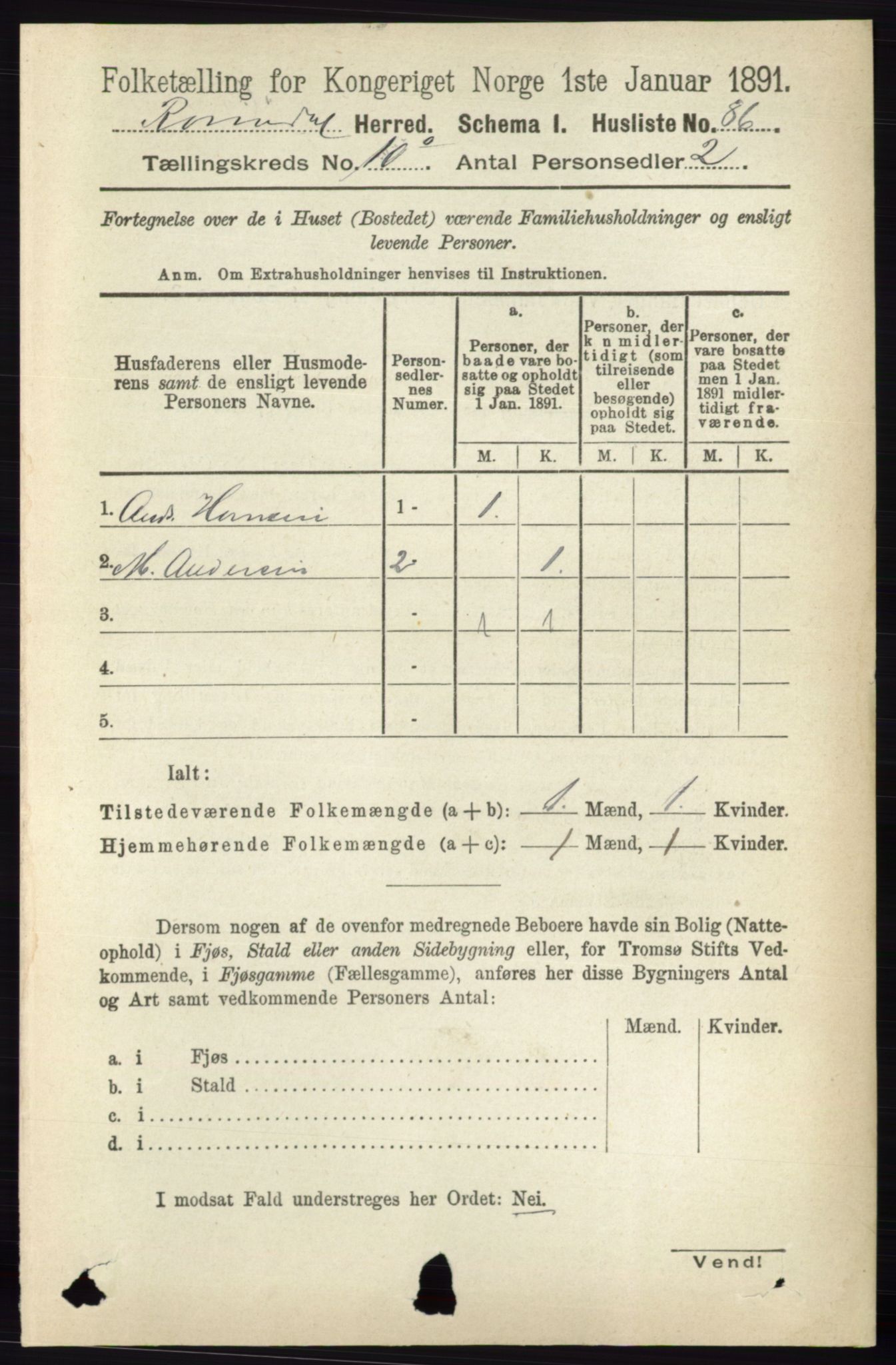 RA, 1891 census for 0416 Romedal, 1891, p. 4807