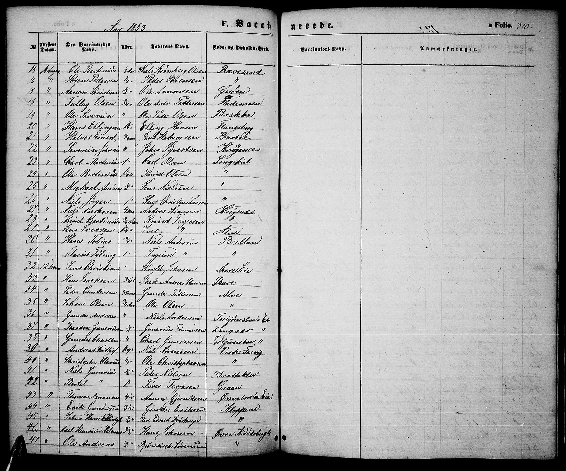 Tromøy sokneprestkontor, AV/SAK-1111-0041/F/Fa/L0005: Parish register (official) no. A 5, 1847-1856, p. 310