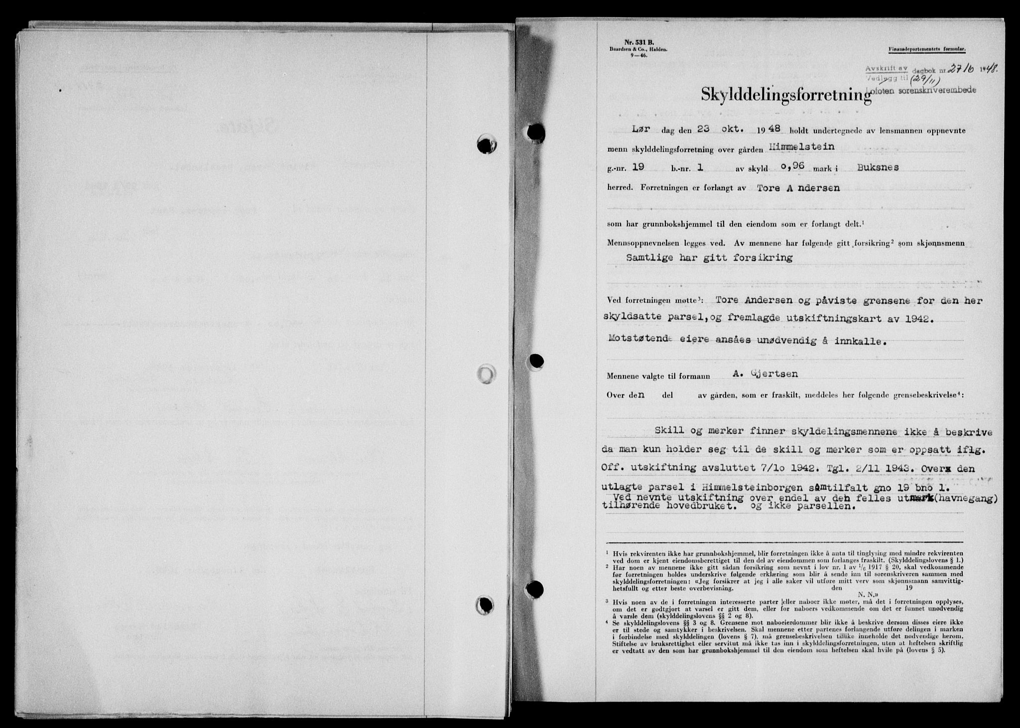 Lofoten sorenskriveri, SAT/A-0017/1/2/2C/L0019a: Mortgage book no. 19a, 1948-1948, Diary no: : 2716/1948
