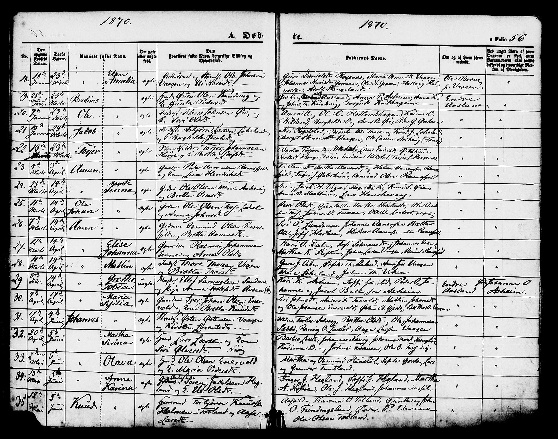 Hjelmeland sokneprestkontor, SAST/A-101843/01/IV/L0011: Parish register (official) no. A 11, 1861-1878, p. 56