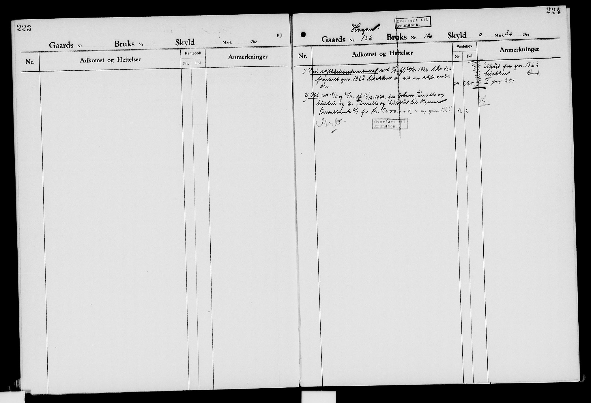 Nord-Hedmark sorenskriveri, SAH/TING-012/H/Ha/Had/Hade/L0007: Mortgage register no. 4.7, 1924-1940, p. 223-224