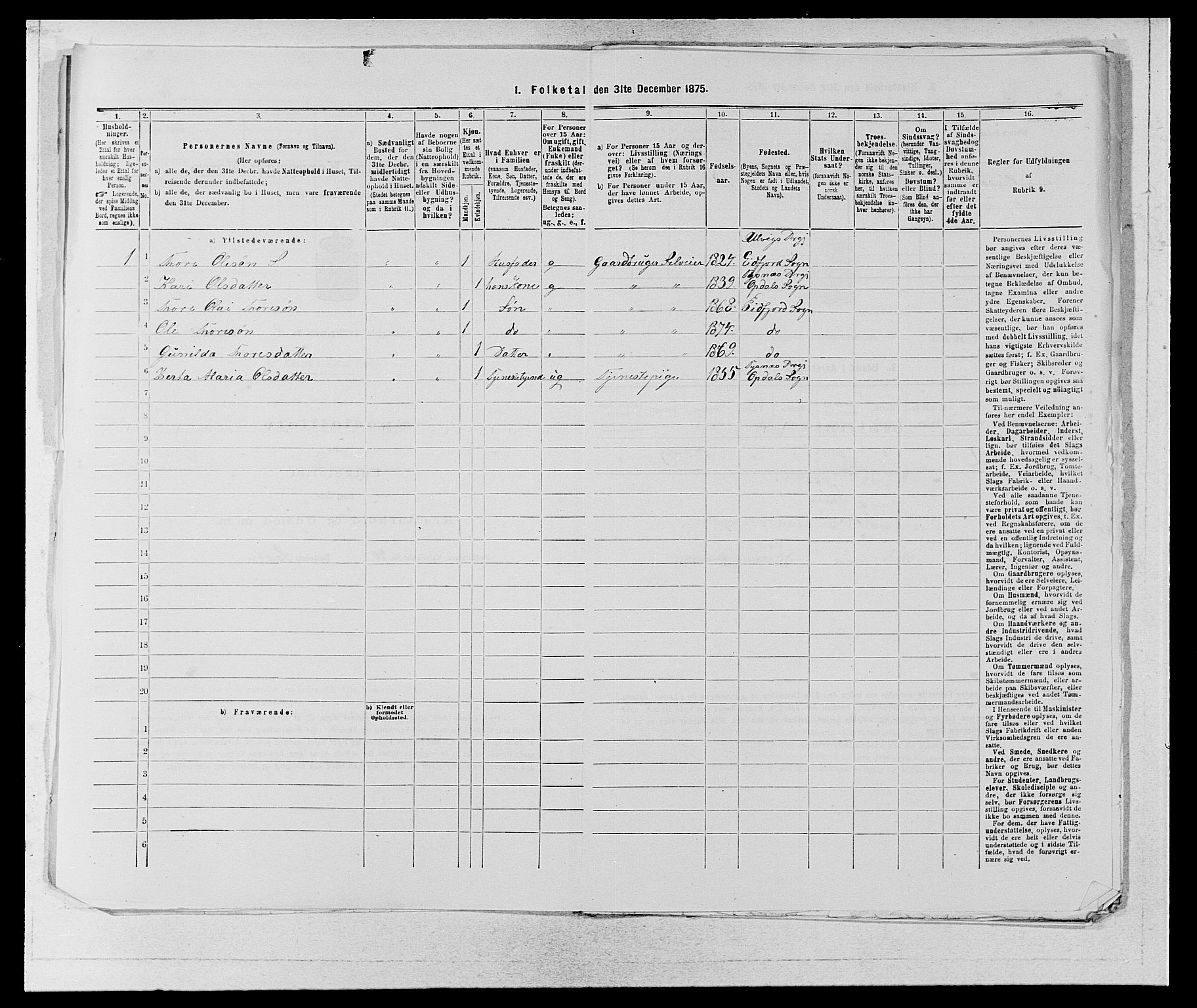 SAB, 1875 census for 1233P Ulvik, 1875, p. 1280