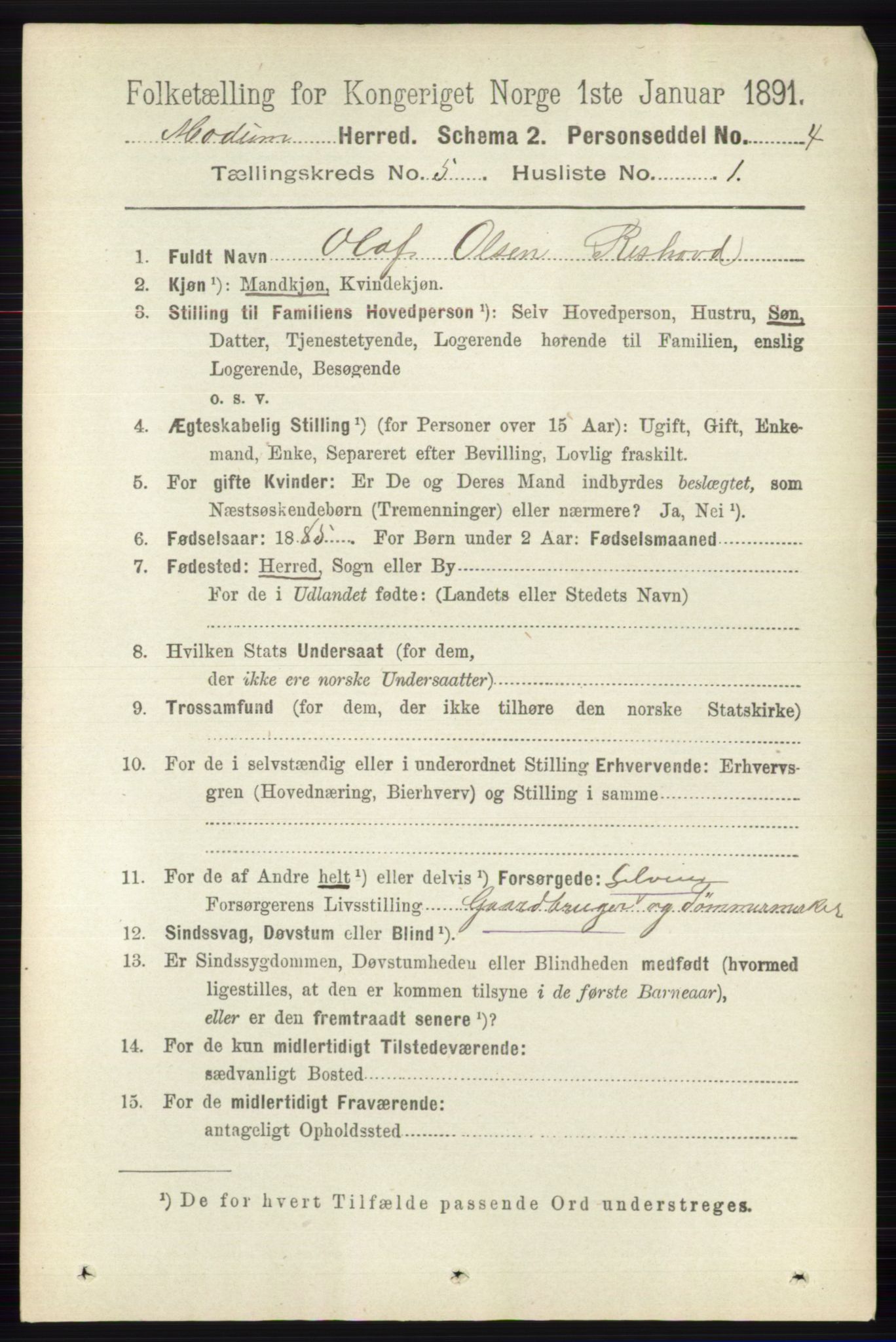 RA, 1891 census for 0623 Modum, 1891, p. 1454