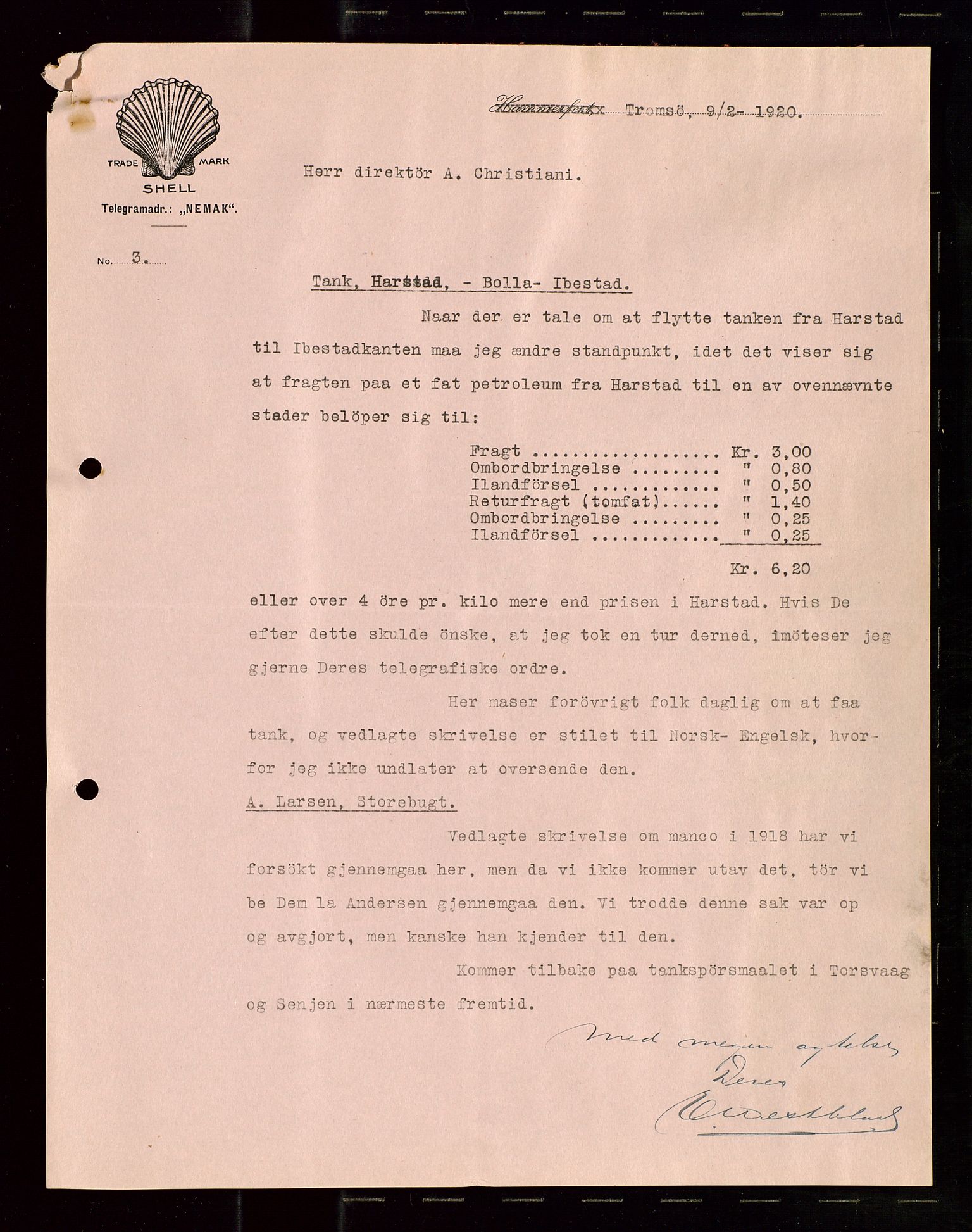 Pa 1521 - A/S Norske Shell, AV/SAST-A-101915/E/Ea/Eaa/L0010: Sjefskorrespondanse, 1920, p. 169