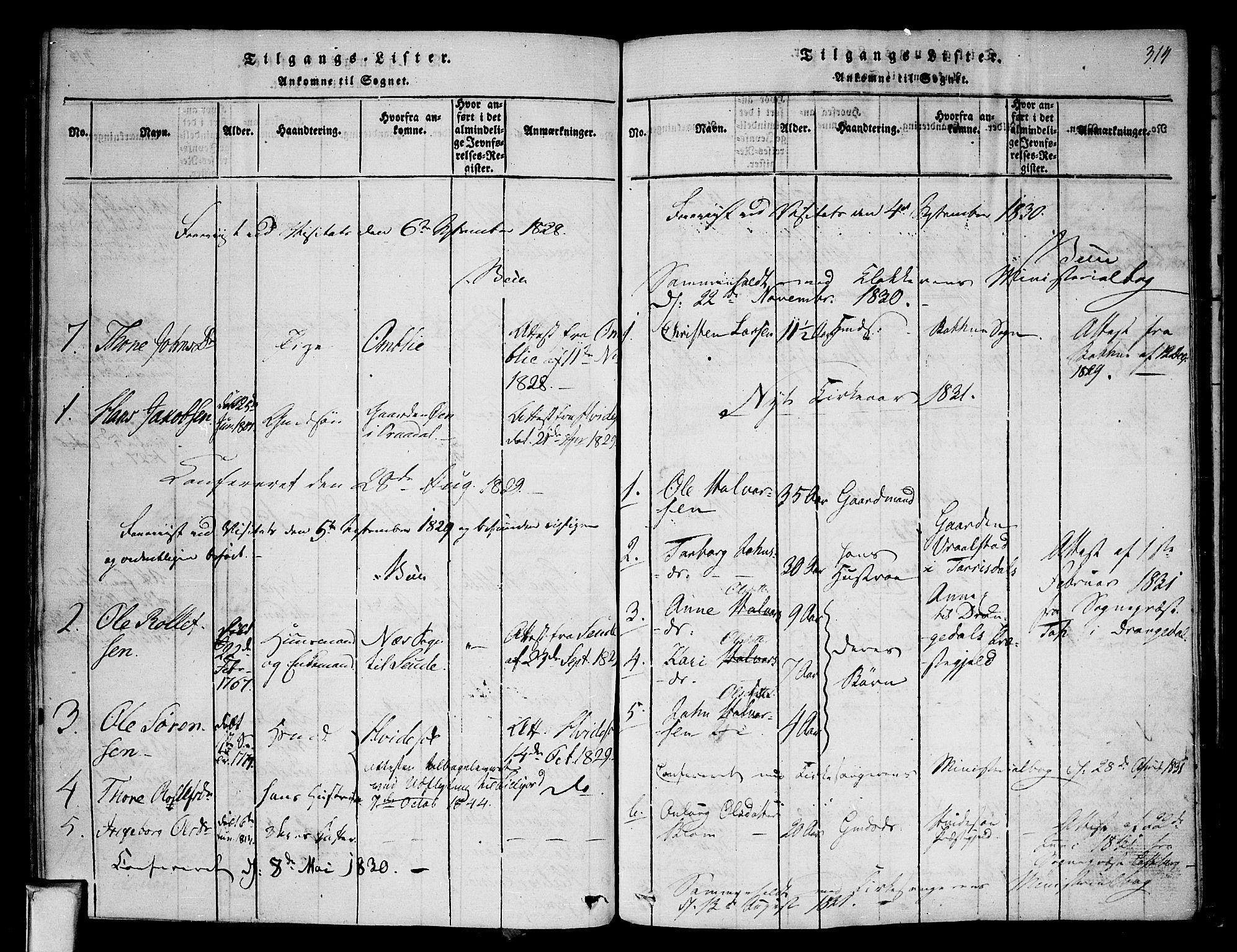 Nissedal kirkebøker, SAKO/A-288/F/Fa/L0002: Parish register (official) no. I 2, 1814-1845, p. 314