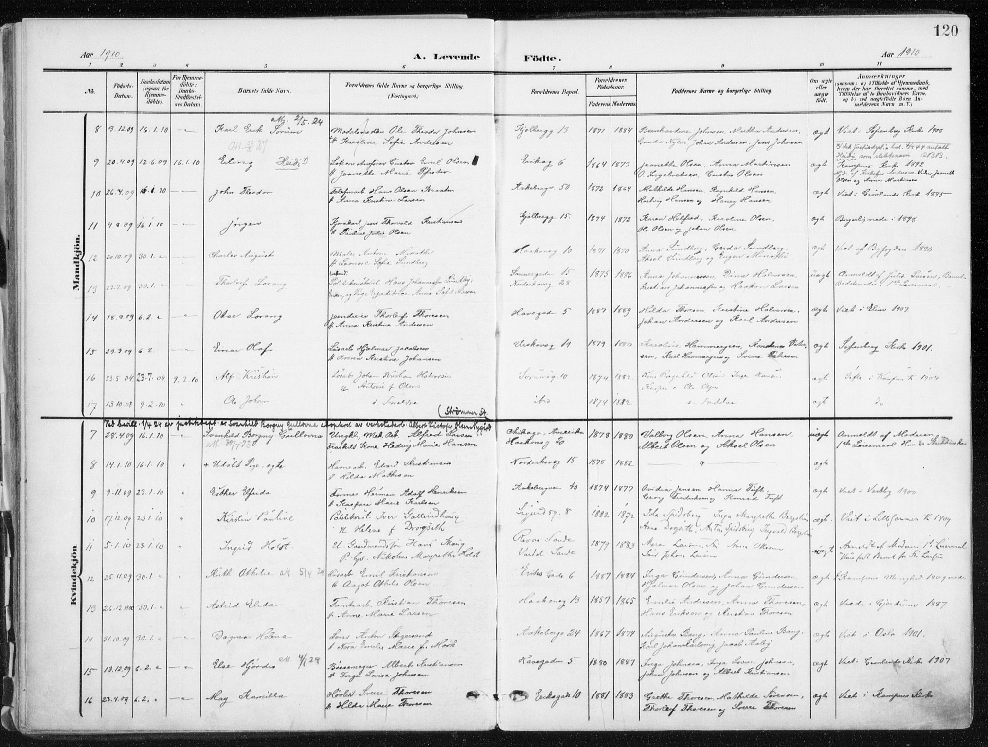 Kampen prestekontor Kirkebøker, AV/SAO-A-10853/F/Fa/L0010: Parish register (official) no. I 10, 1905-1917, p. 120