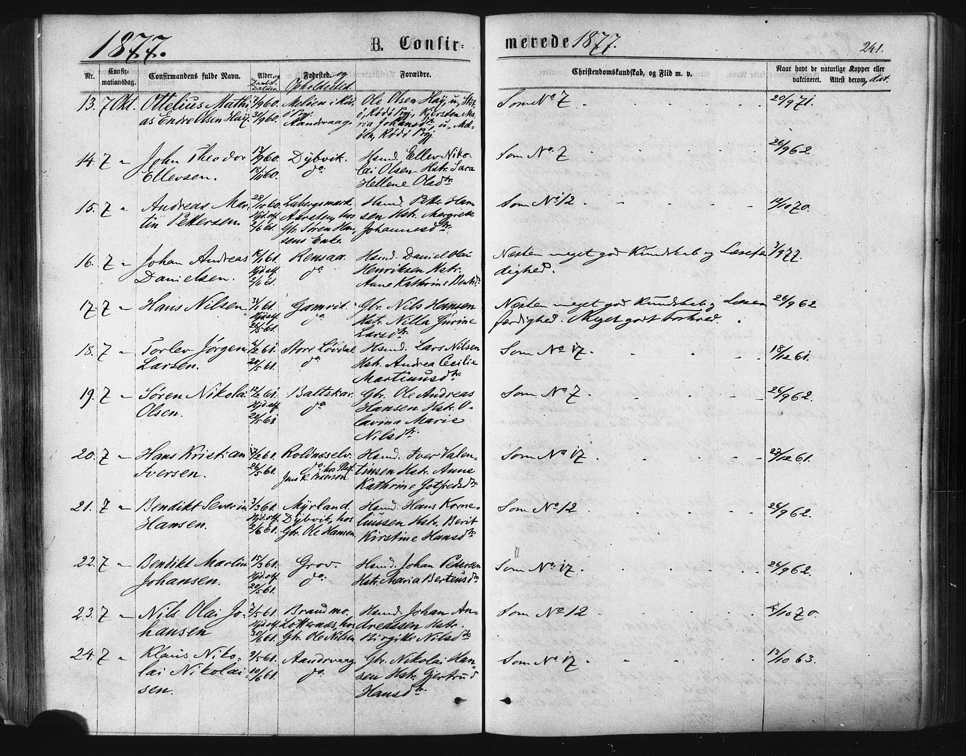 Ibestad sokneprestembete, SATØ/S-0077/H/Ha/Haa/L0010kirke: Parish register (official) no. 10, 1869-1879, p. 241