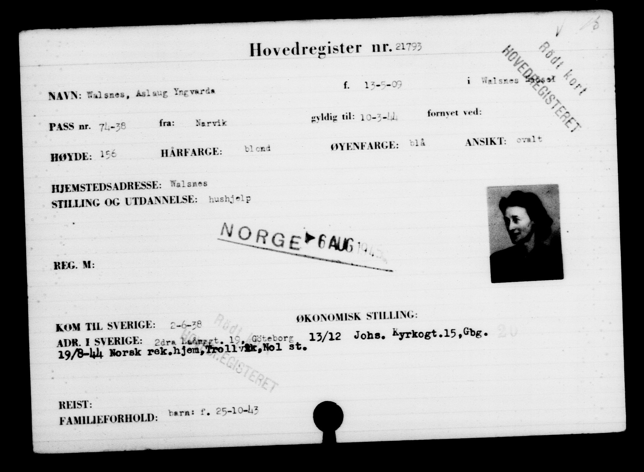 Utenriksstasjonene, Legasjonen i Stockholm, Flyktningkontoret, AV/RA-S-6753/V/Va/L0009: Kjesäterkartoteket, flyktninger med registreringsnr. 18502-22048, 1940-1945, p. 2819