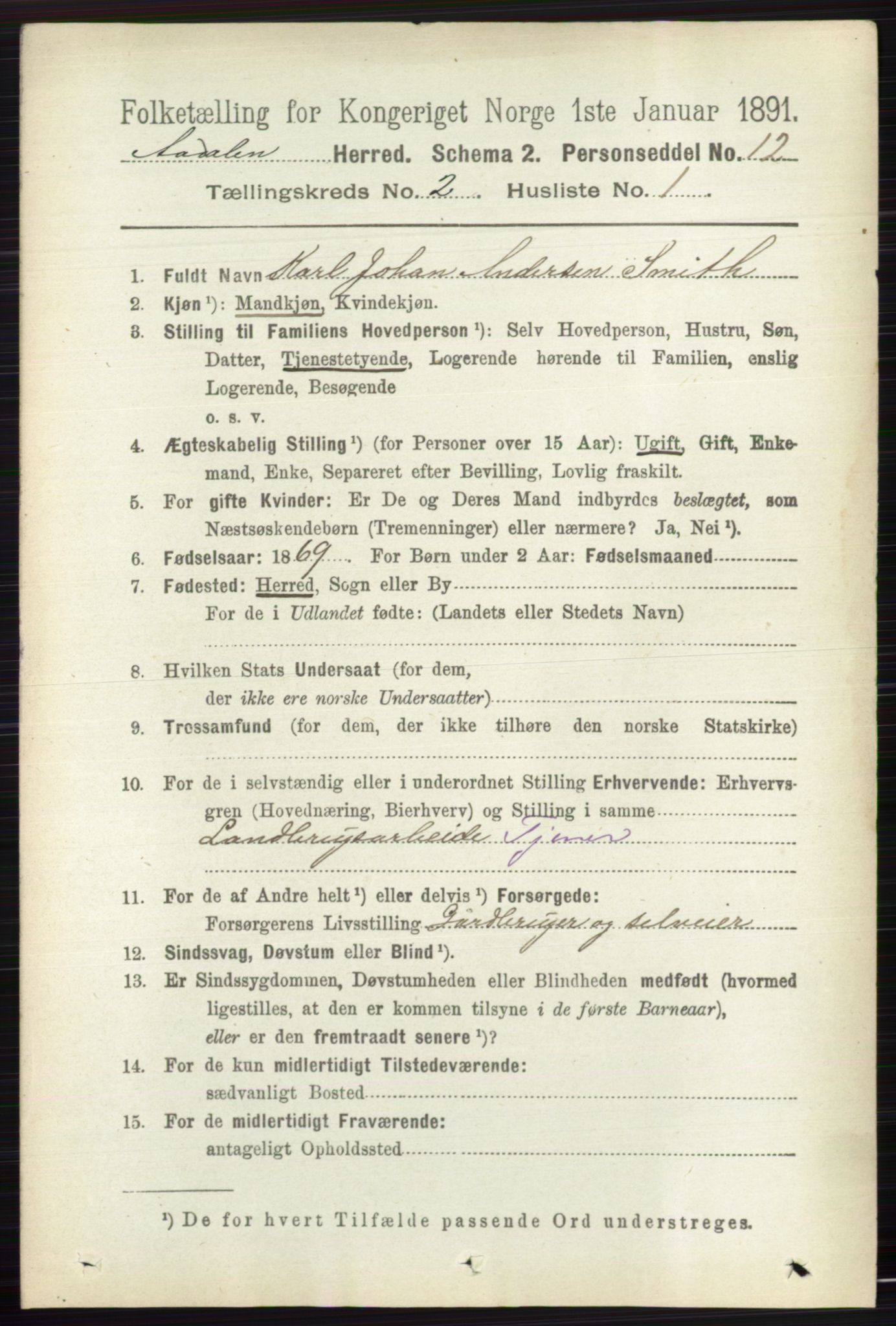 RA, 1891 census for 0614 Ådal, 1891, p. 650