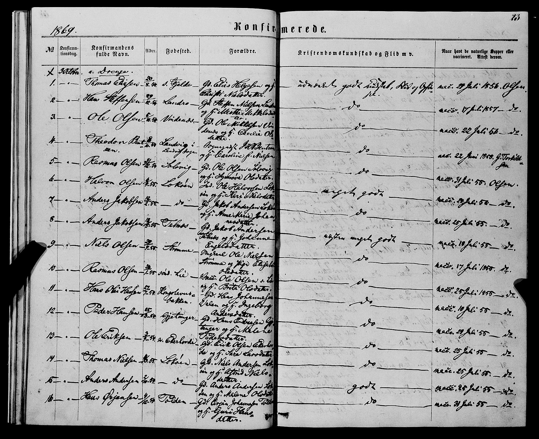 Fjell sokneprestembete, SAB/A-75301/H/Haa: Parish register (official) no. A 5, 1864-1877, p. 23