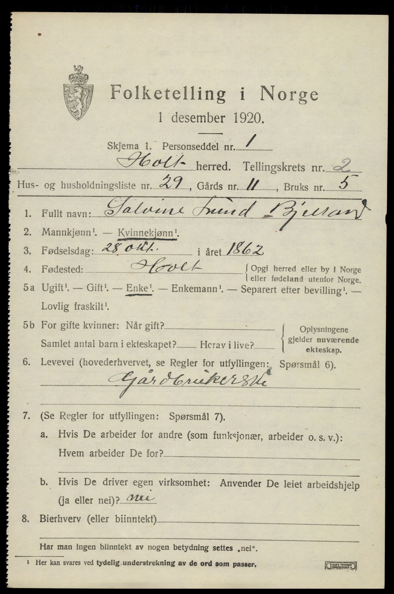 SAK, 1920 census for Holt, 1920, p. 2302