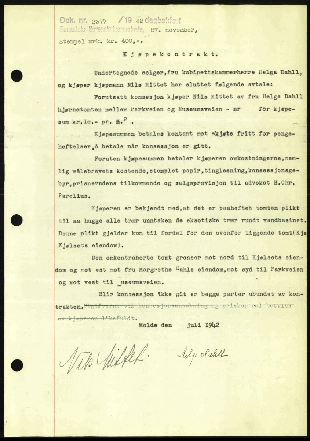 Romsdal sorenskriveri, AV/SAT-A-4149/1/2/2C: Mortgage book no. A13, 1942-1943, Diary no: : 2377/1942