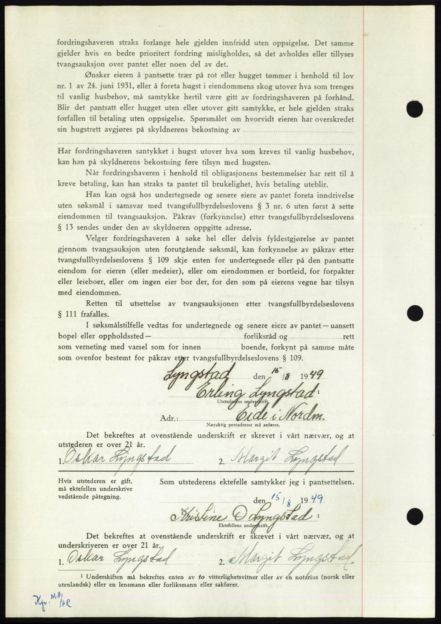 Nordmøre sorenskriveri, AV/SAT-A-4132/1/2/2Ca: Mortgage book no. B102, 1949-1949, Diary no: : 2331/1949