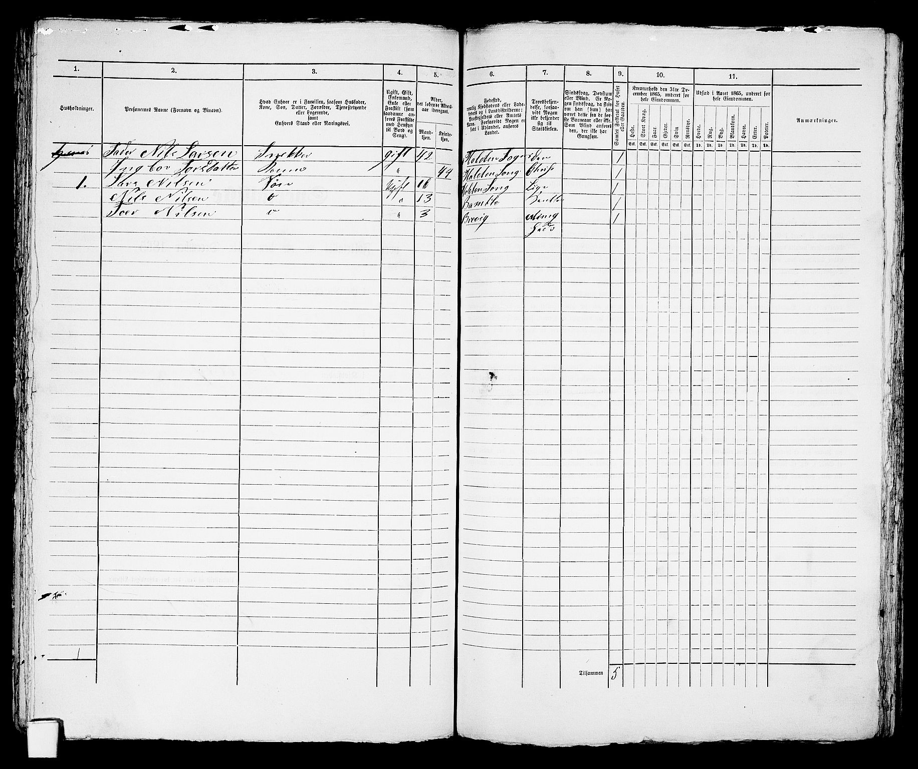 RA, 1865 census for Brevik, 1865, p. 257