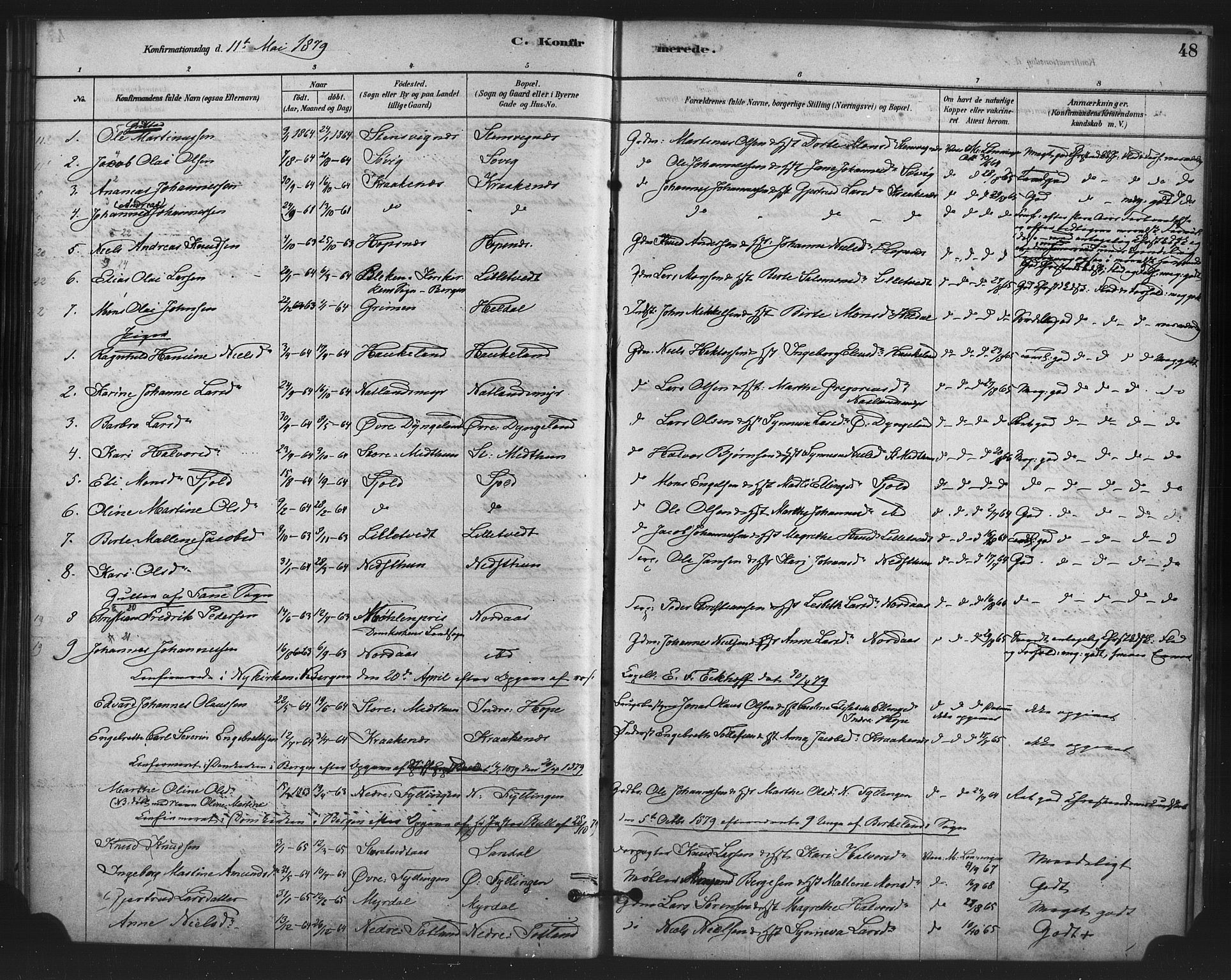 Fana Sokneprestembete, AV/SAB-A-75101/H/Haa/Haai/L0001: Parish register (official) no. I 1, 1878-1888, p. 48