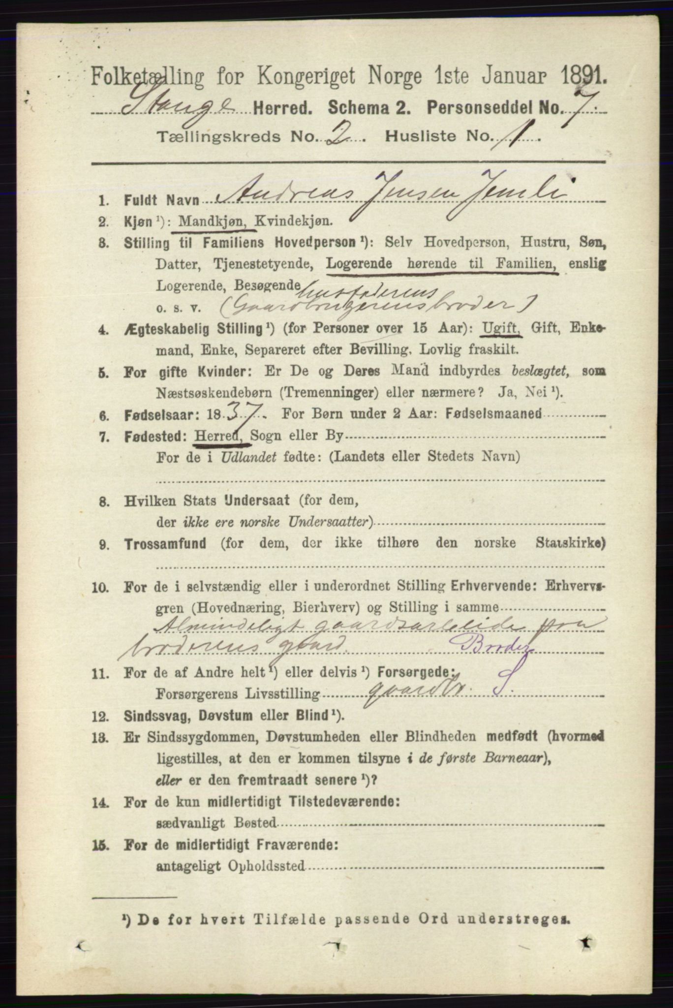 RA, 1891 census for 0417 Stange, 1891, p. 950