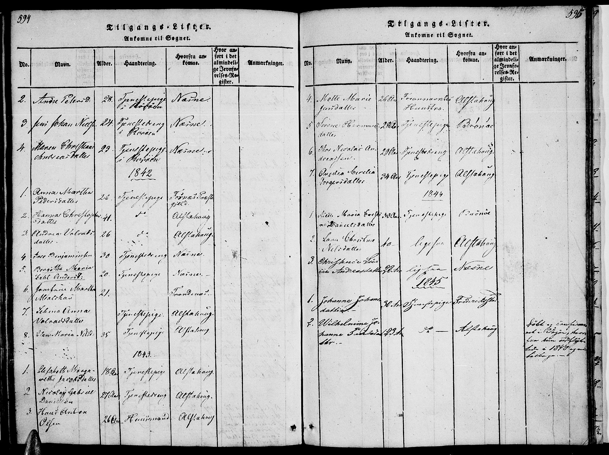 Ministerialprotokoller, klokkerbøker og fødselsregistre - Nordland, AV/SAT-A-1459/816/L0239: Parish register (official) no. 816A05, 1820-1845, p. 594-595