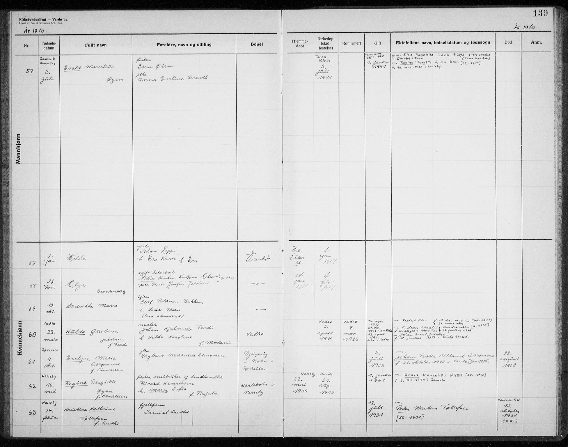 Vardø sokneprestkontor, AV/SATØ-S-1332/H/Hc/L0001kirkerekon: Other parish register no. 1, 1900-1914, p. 139