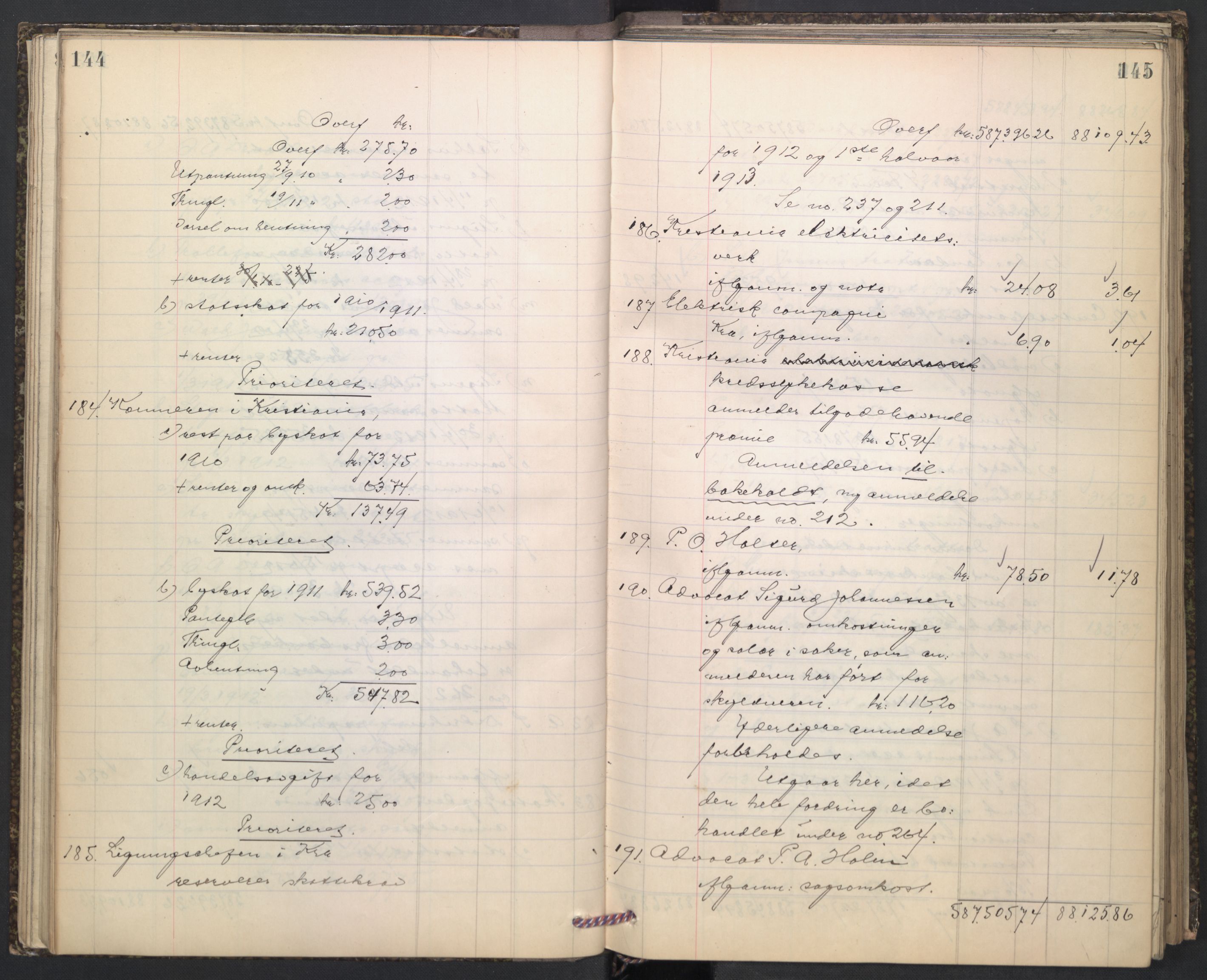 Oslo skifterett, AV/SAO-A-10383/H/Hd/Hdd/L0005: Skifteutlodningsprotokoll for konkursbo, 1913-1915, p. 144-145