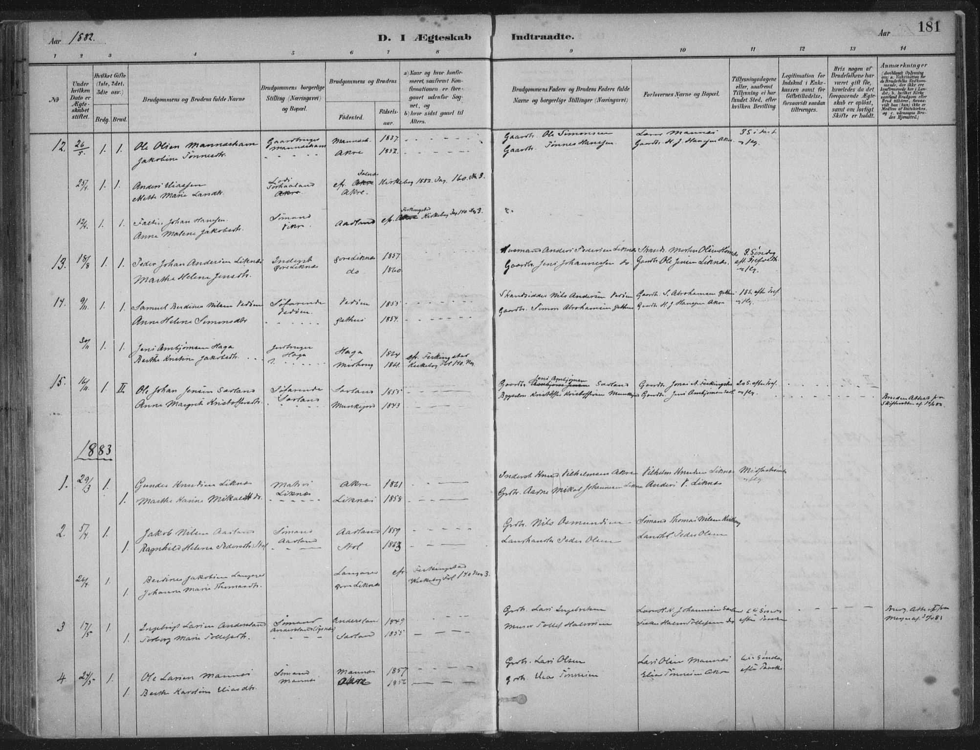 Kopervik sokneprestkontor, SAST/A-101850/H/Ha/Haa/L0004: Parish register (official) no. A 4, 1882-1905, p. 181