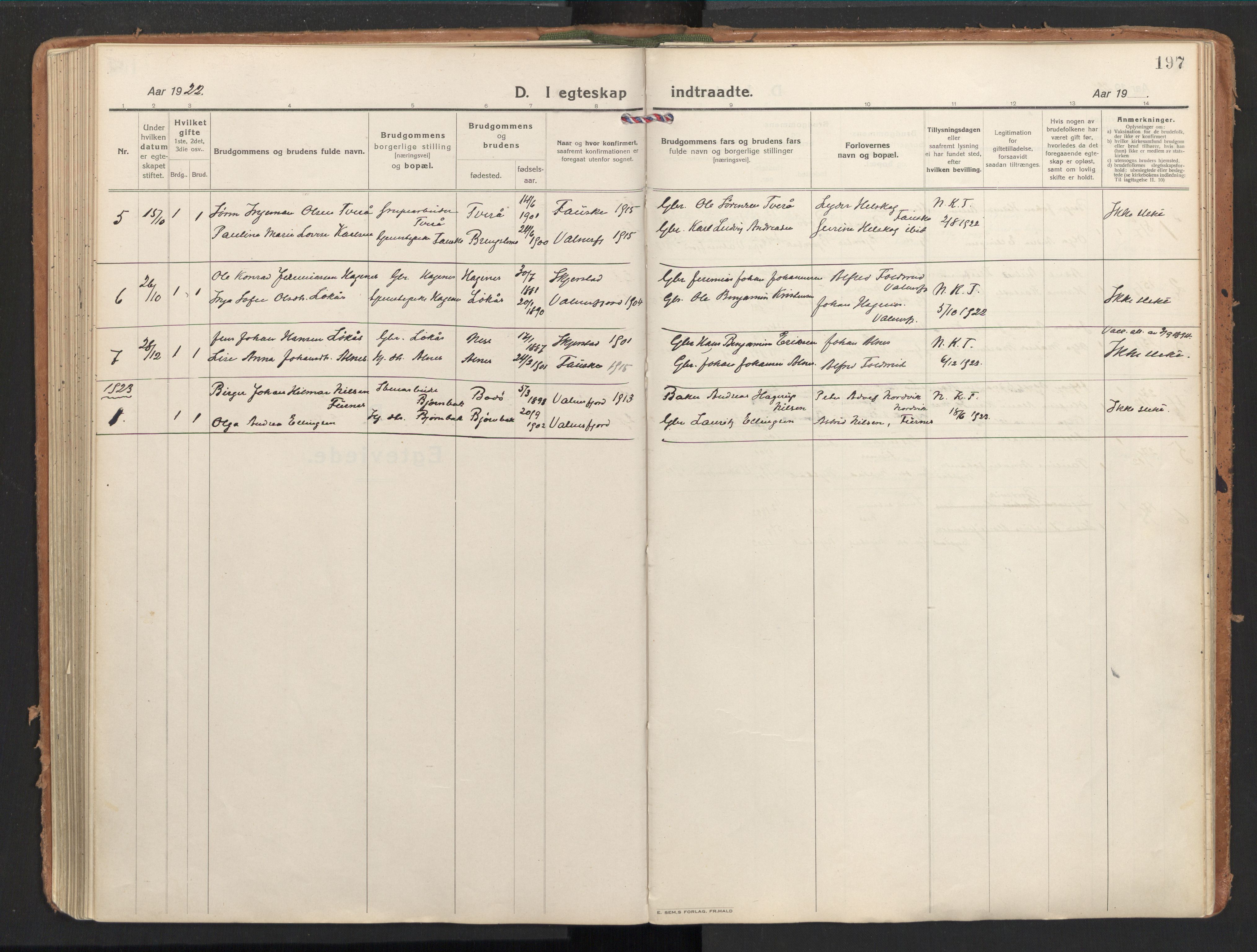 Ministerialprotokoller, klokkerbøker og fødselsregistre - Nordland, SAT/A-1459/851/L0725: Parish register (official) no. 851A02, 1922-1944, p. 197