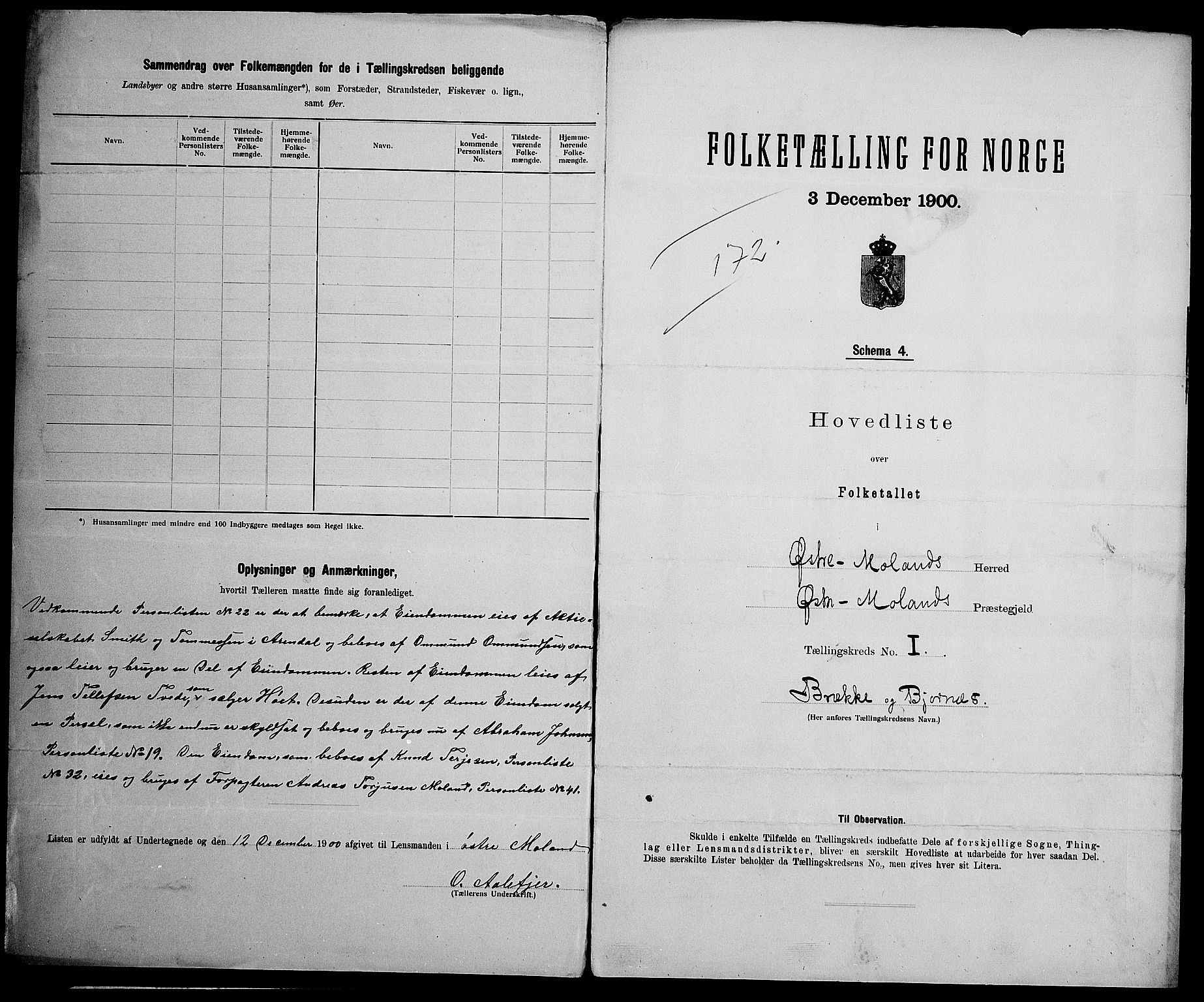 SAK, 1900 census for Austre Moland, 1900, p. 18