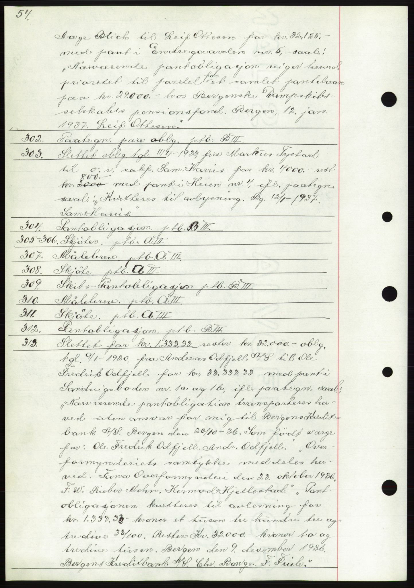 Byfogd og Byskriver i Bergen, AV/SAB-A-3401/03: Mortgage book no. C 3, 1936-1937, Diary no: : 302/1937
