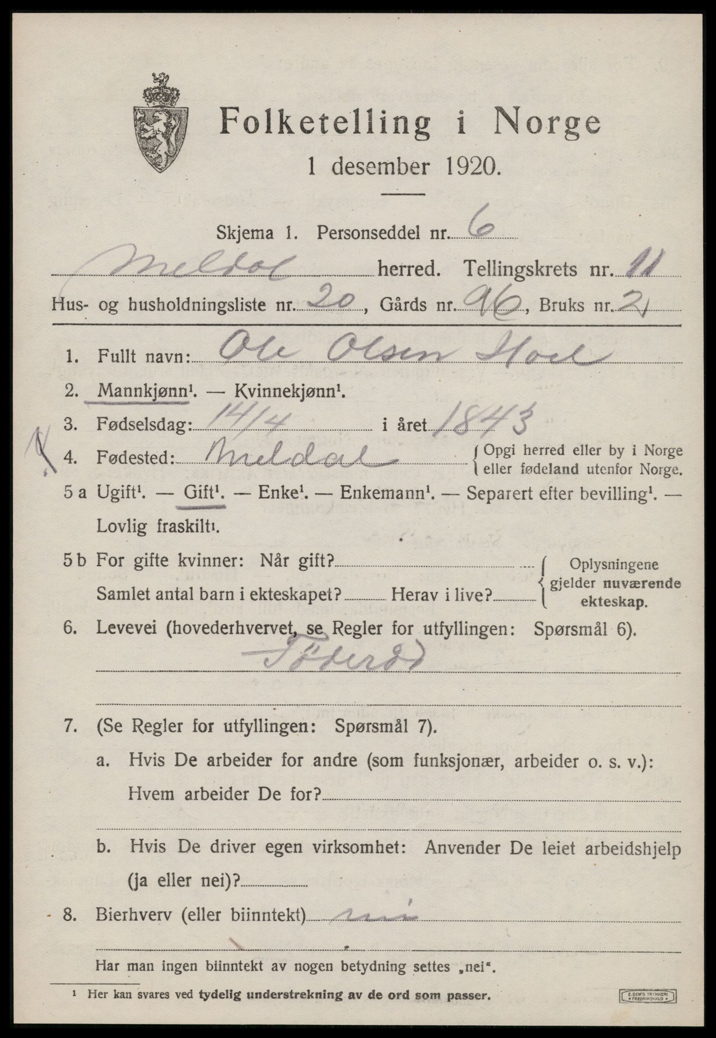 SAT, 1920 census for Meldal, 1920, p. 8715