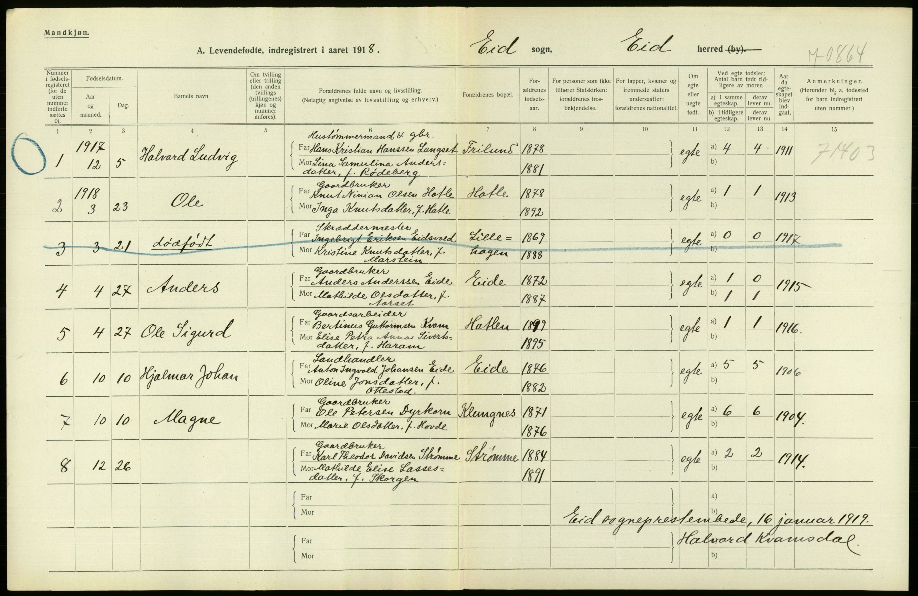 Statistisk sentralbyrå, Sosiodemografiske emner, Befolkning, RA/S-2228/D/Df/Dfb/Dfbh/L0043: Møre fylke: Levendefødte menn og kvinner. Bygder., 1918, p. 686