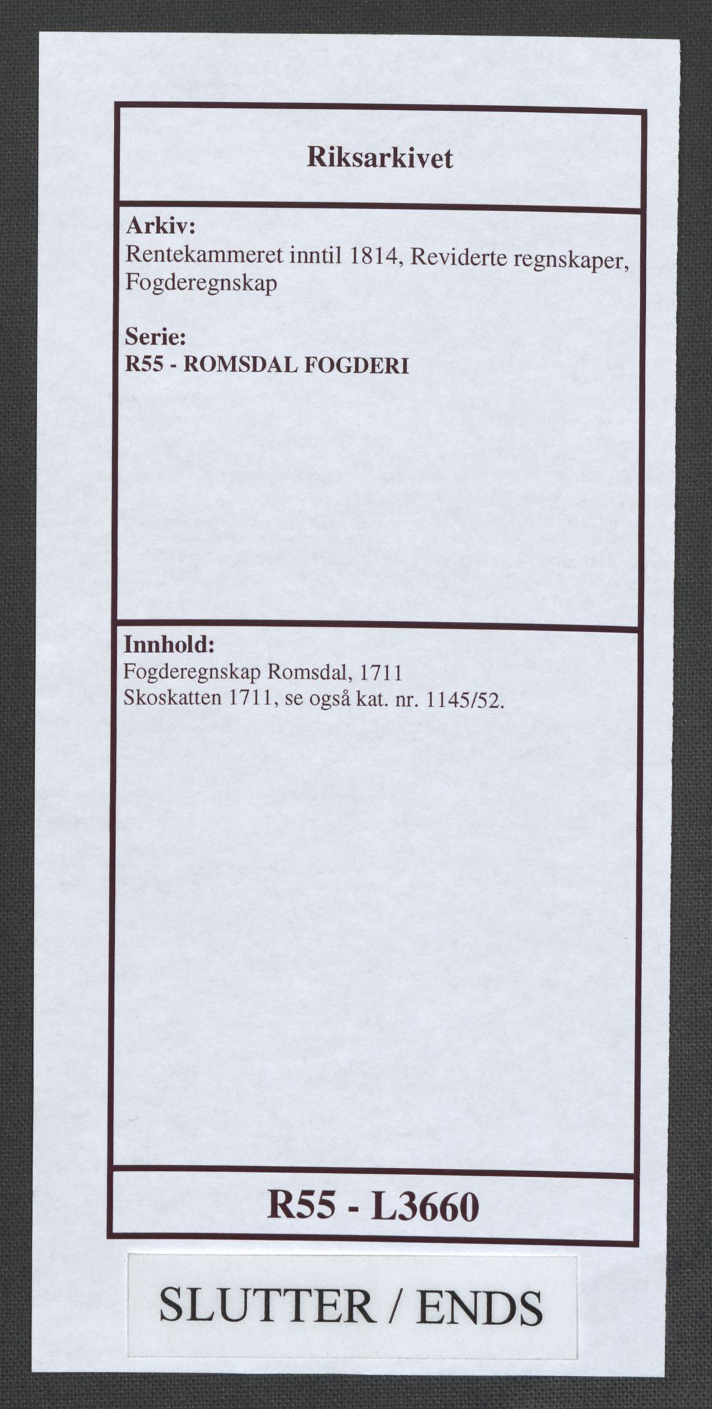 Rentekammeret inntil 1814, Reviderte regnskaper, Fogderegnskap, AV/RA-EA-4092/R55/L3660: Fogderegnskap Romsdal, 1711, p. 486