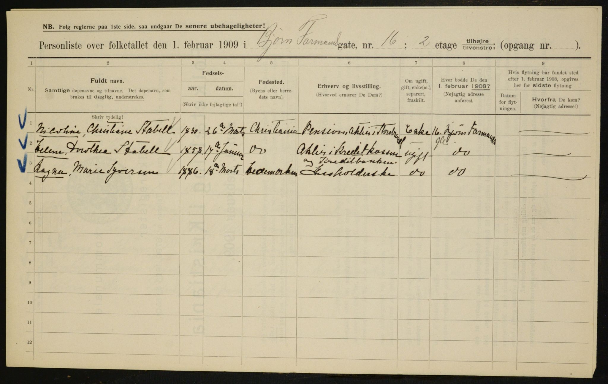 OBA, Municipal Census 1909 for Kristiania, 1909, p. 6262