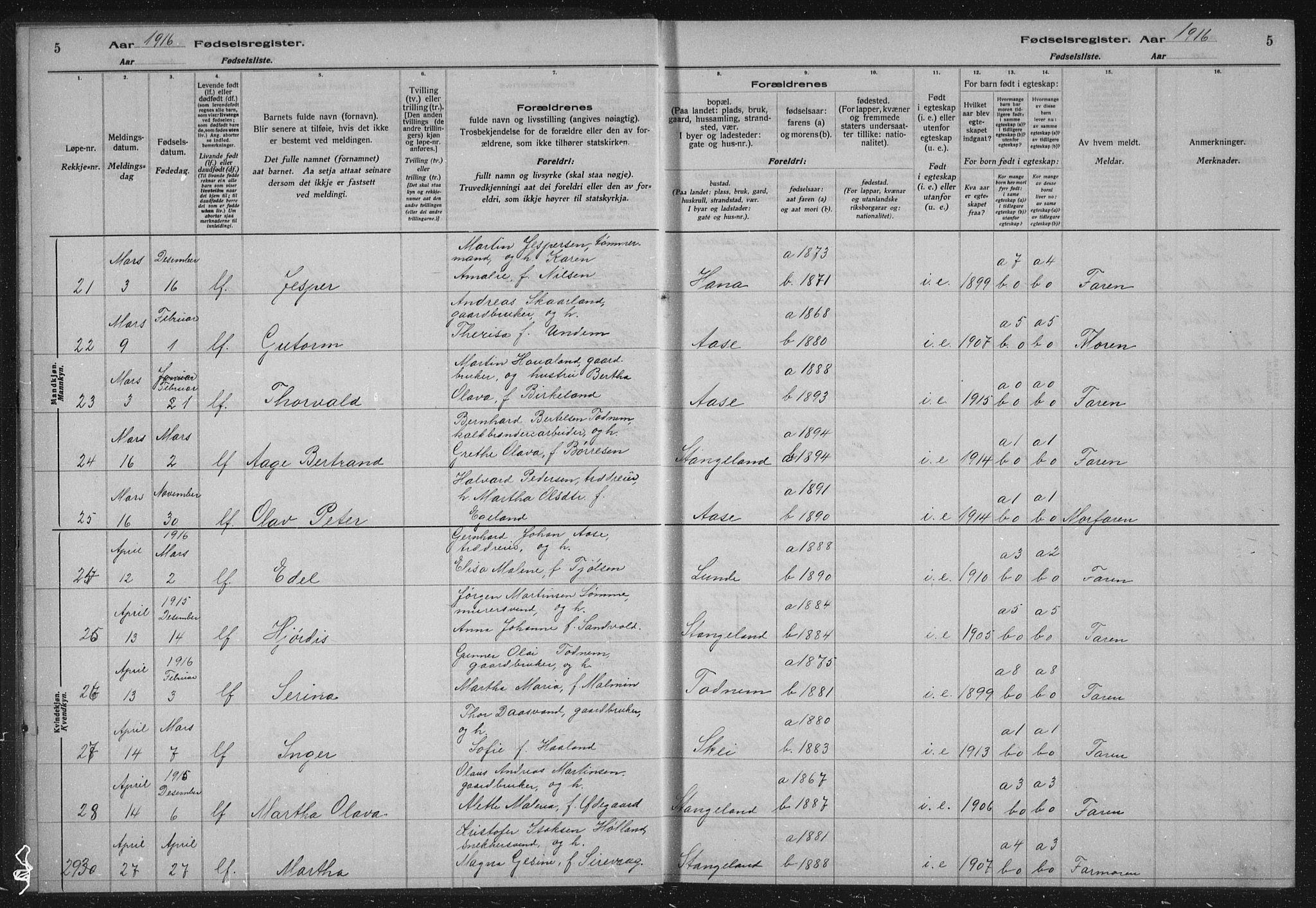 Høyland sokneprestkontor, AV/SAST-A-101799/002/O/L0001: Birth register no. 1, 1916-1924, p. 5