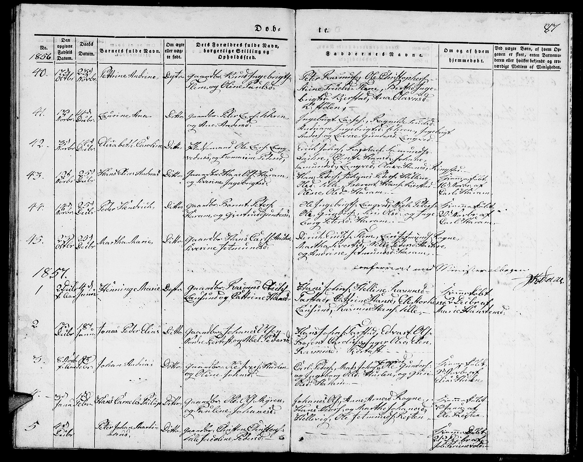 Ministerialprotokoller, klokkerbøker og fødselsregistre - Møre og Romsdal, SAT/A-1454/536/L0507: Parish register (copy) no. 536C02, 1839-1859, p. 87