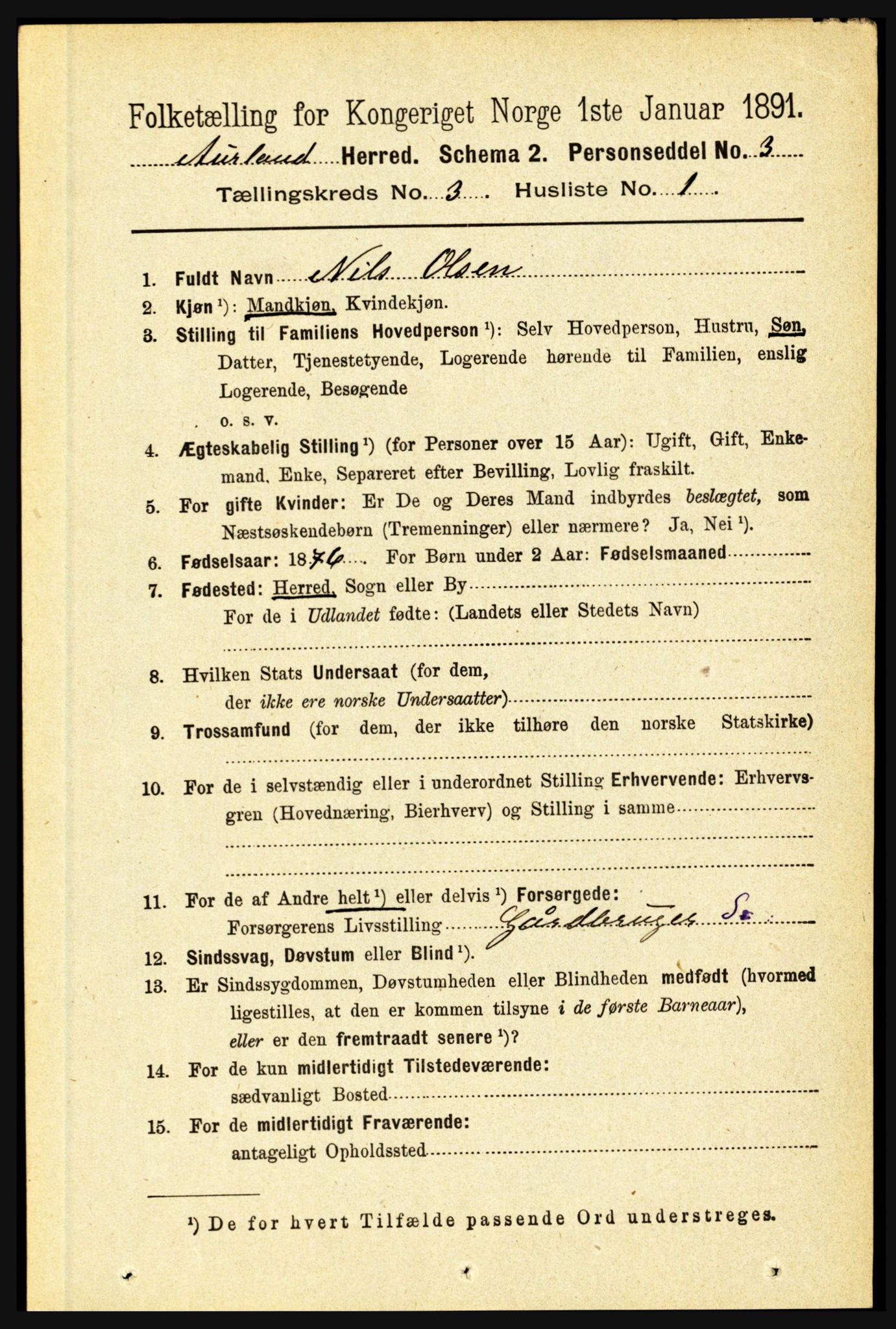 RA, 1891 census for 1421 Aurland, 1891, p. 945