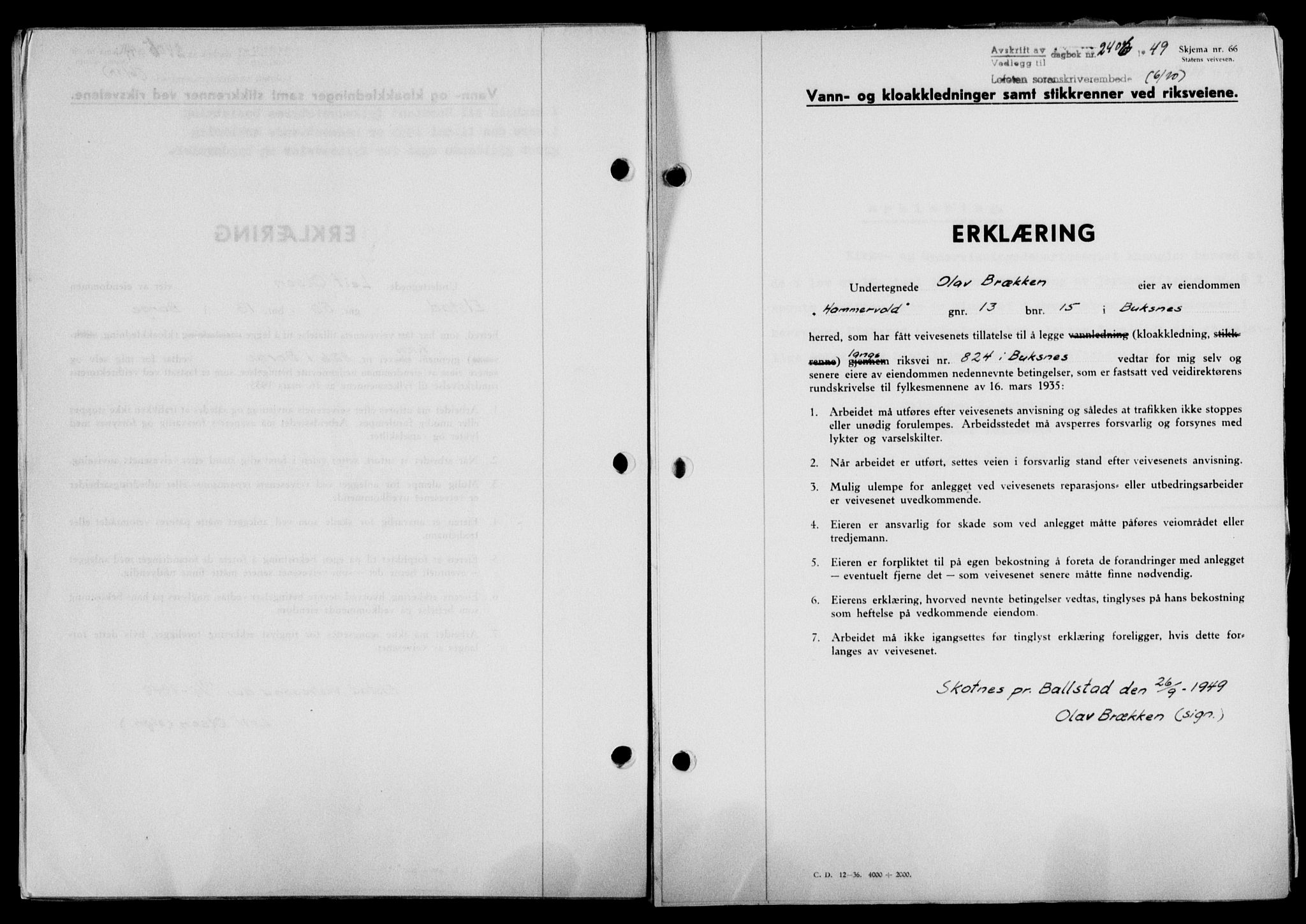Lofoten sorenskriveri, SAT/A-0017/1/2/2C/L0022a: Mortgage book no. 22a, 1949-1950, Diary no: : 2407/1949