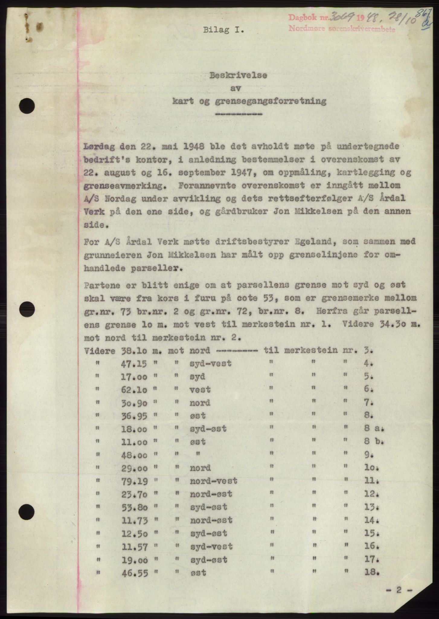 Nordmøre sorenskriveri, AV/SAT-A-4132/1/2/2Ca: Mortgage book no. B99, 1948-1948, Diary no: : 3069/1948